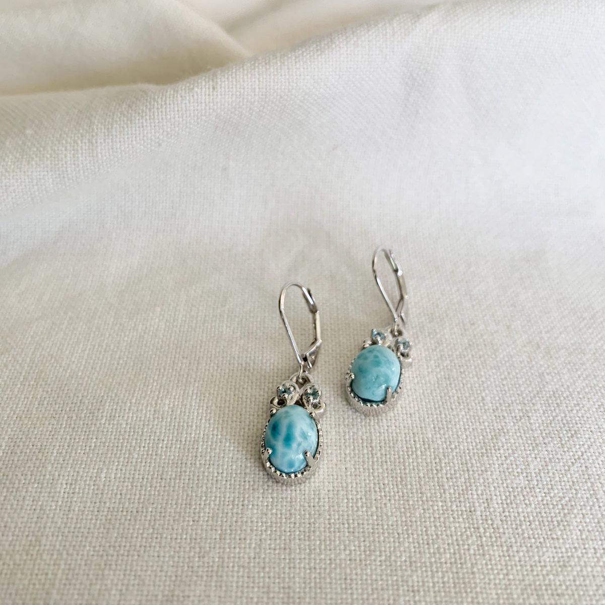 Larimar Leaver back Earrings