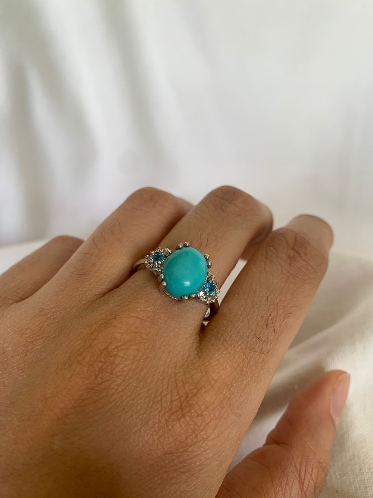 Turquoise Gemstone Cluster Ring .