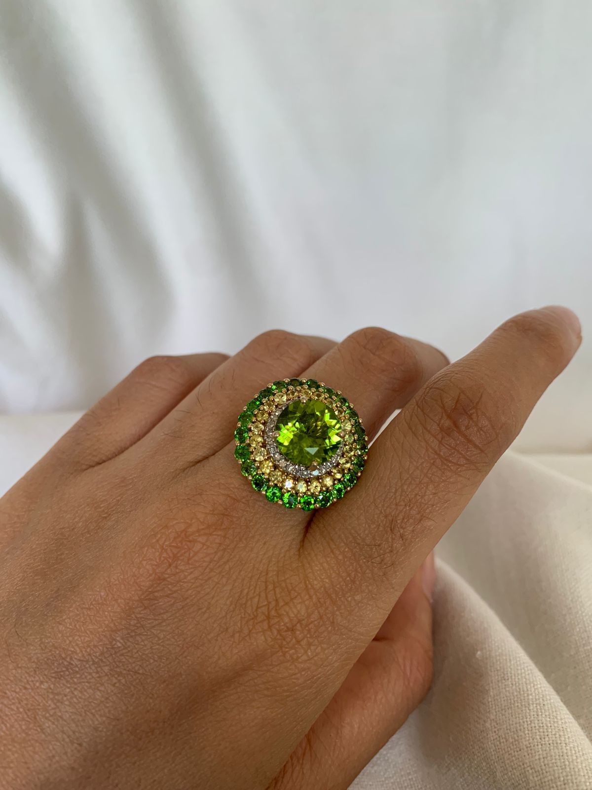 August Birthstone Peridot Gemstone Cluster Ring .