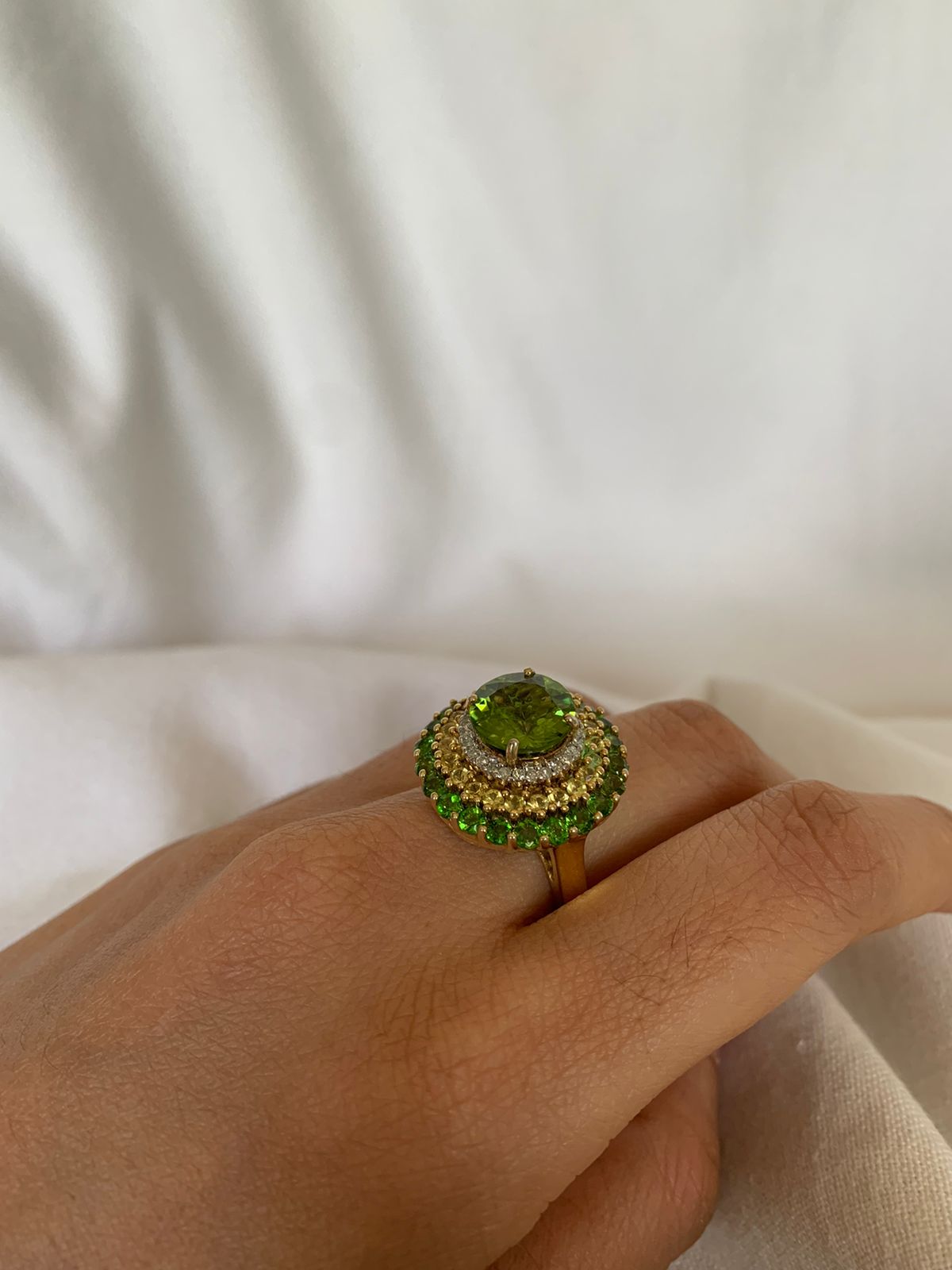 August Birthstone Peridot Gemstone Cluster Ring .