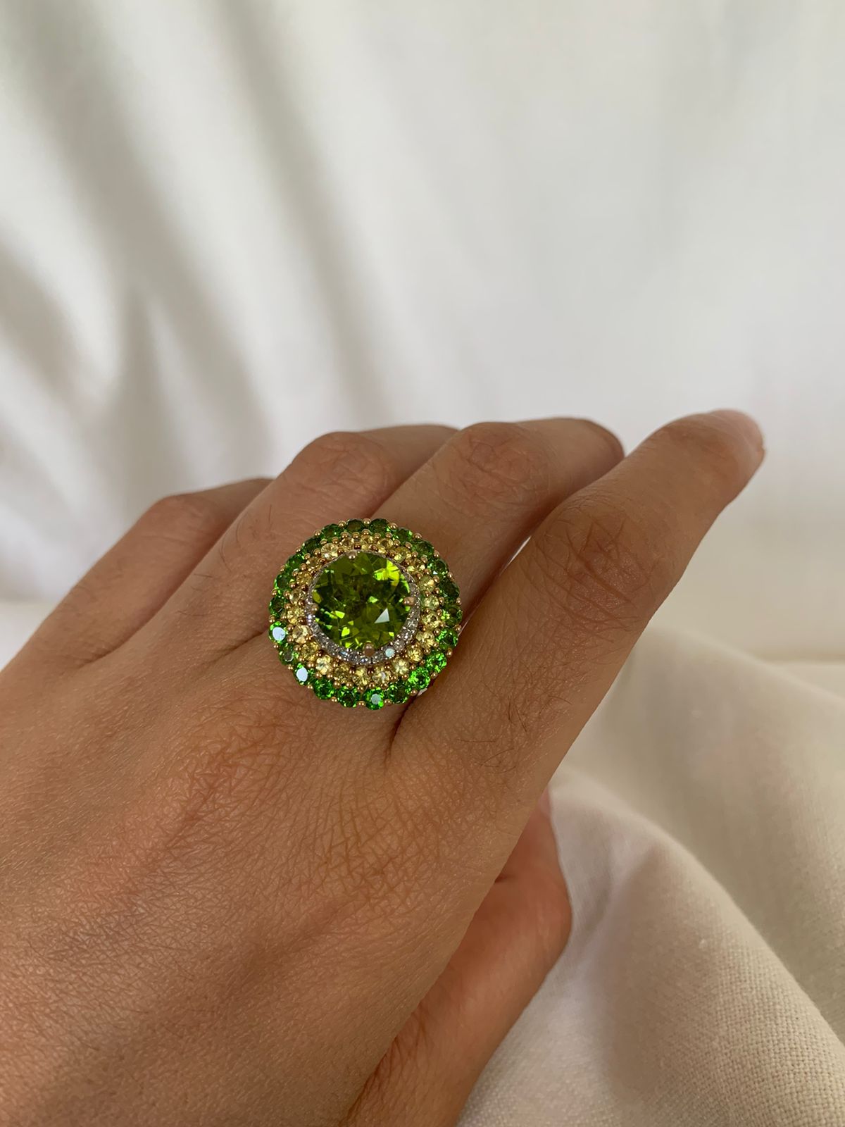 August Birthstone Peridot Gemstone Cluster Ring .