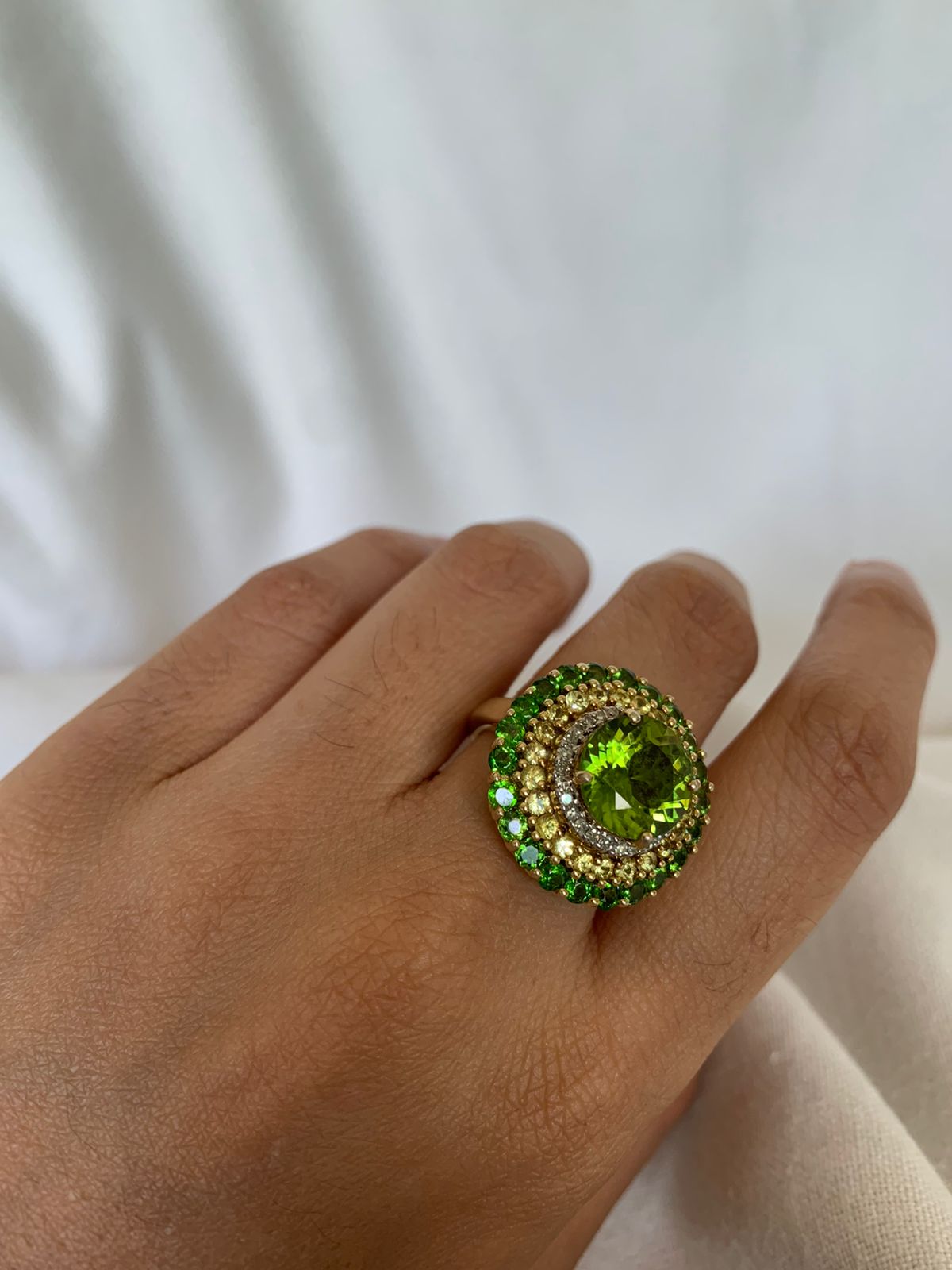 August Birthstone Peridot Gemstone Cluster Ring .