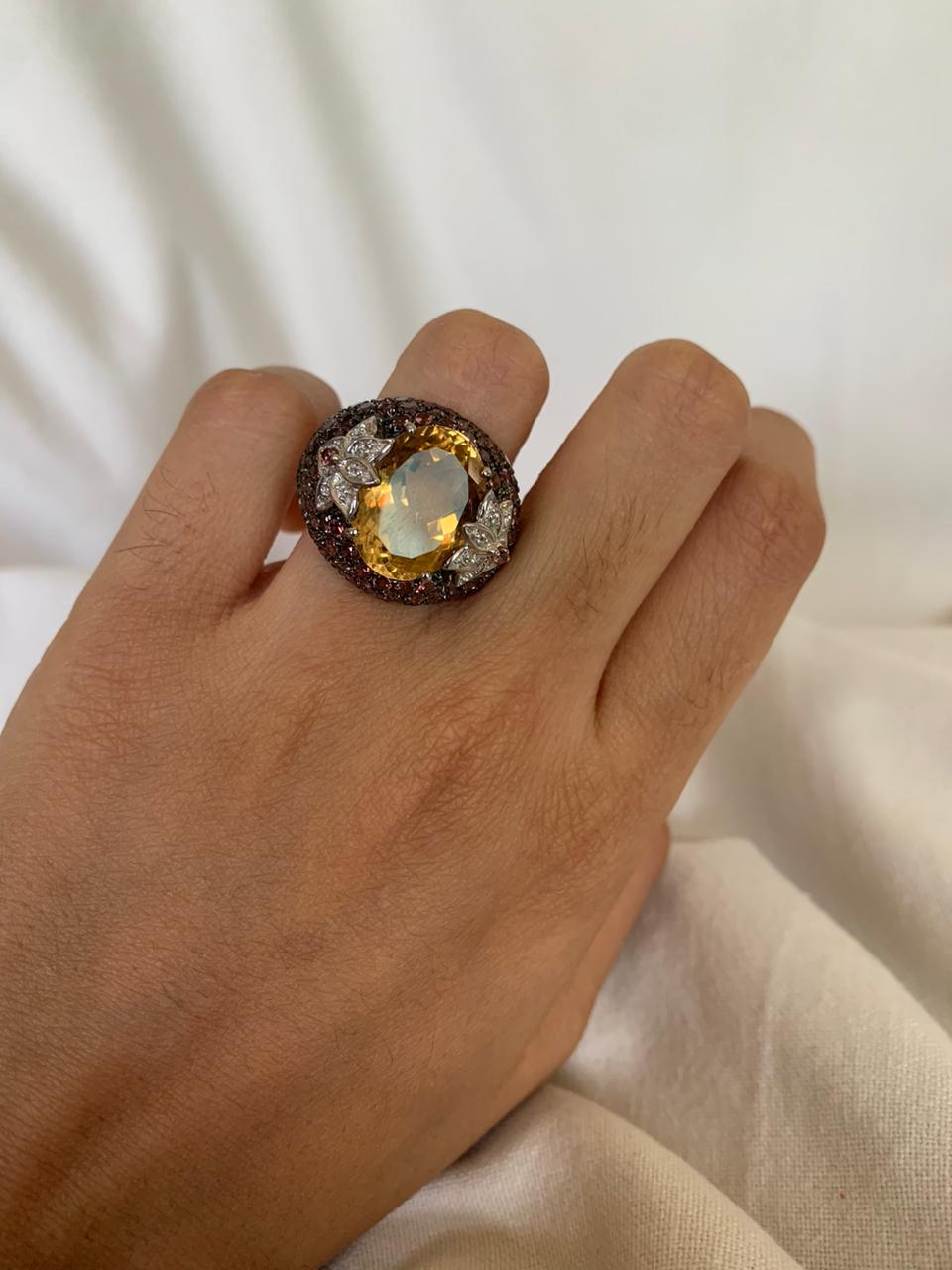 November Birthstone Citrine Gemstone Cluster Ring .