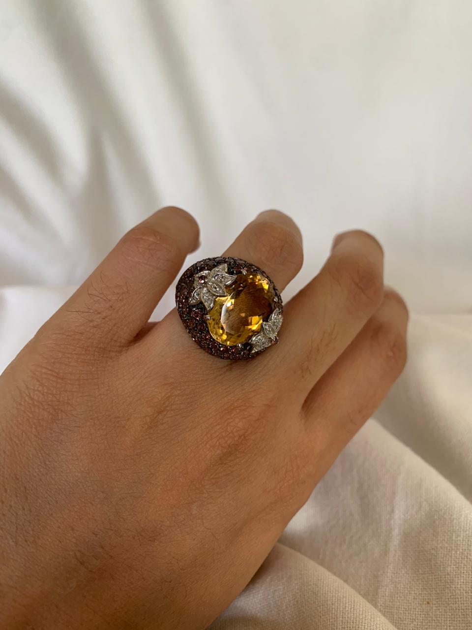 November Birthstone Citrine Gemstone Cluster Ring .