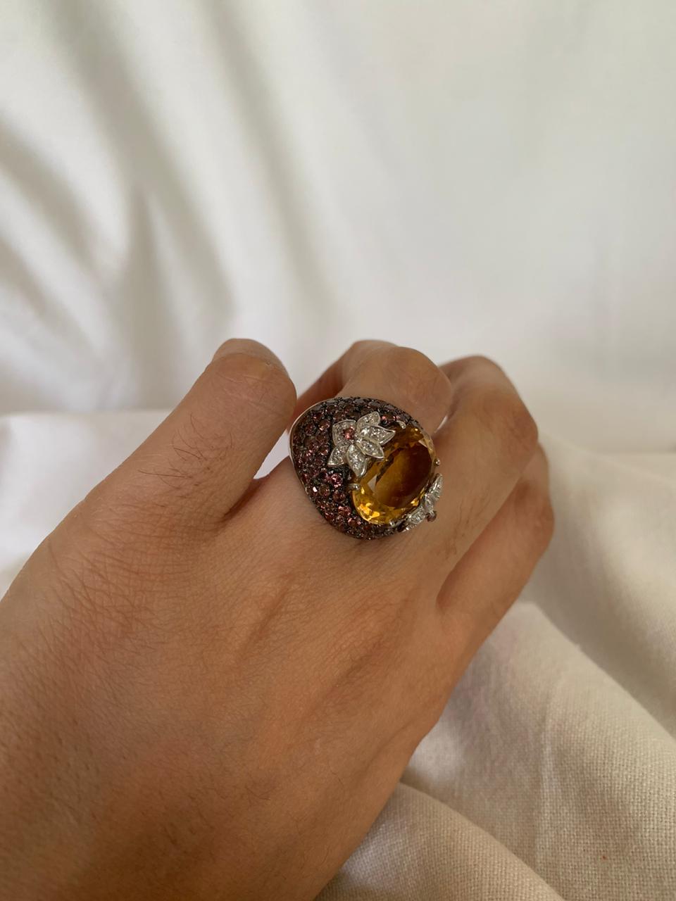 November Birthstone Citrine Gemstone Cluster Ring .