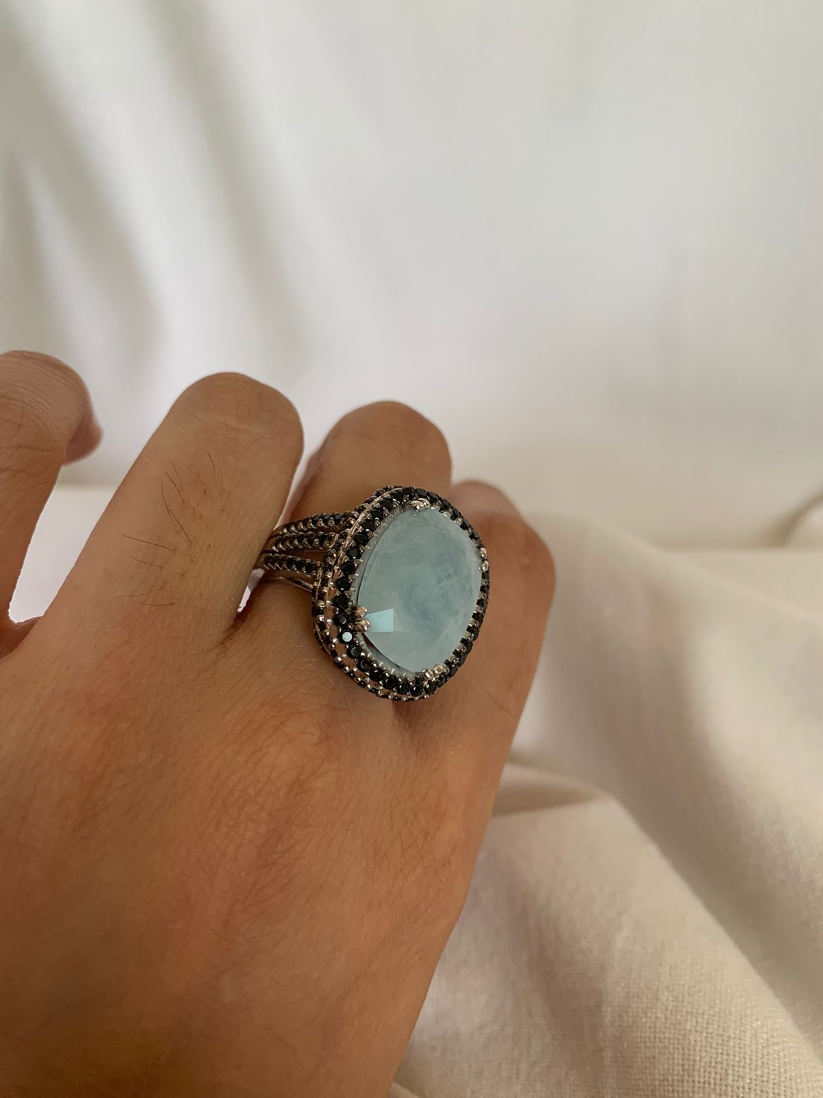 Milky Aqua Gemstone Statement Ring .