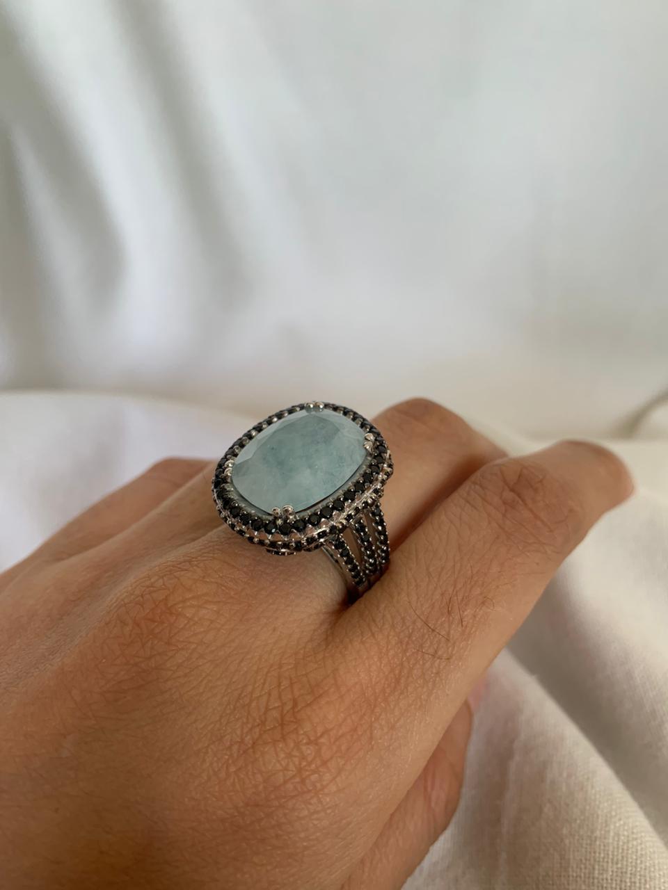 Milky Aqua Gemstone Statement Ring .