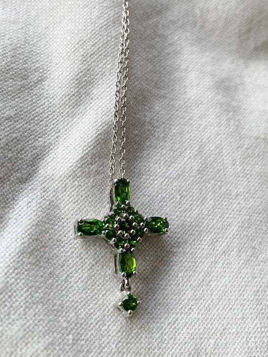 Chrome Diopside Cross Necklace .