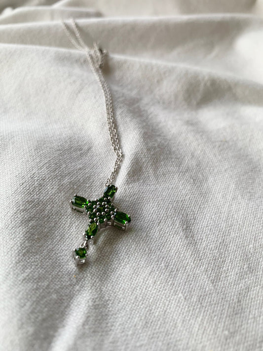 Chrome Diopside Cross Necklace .