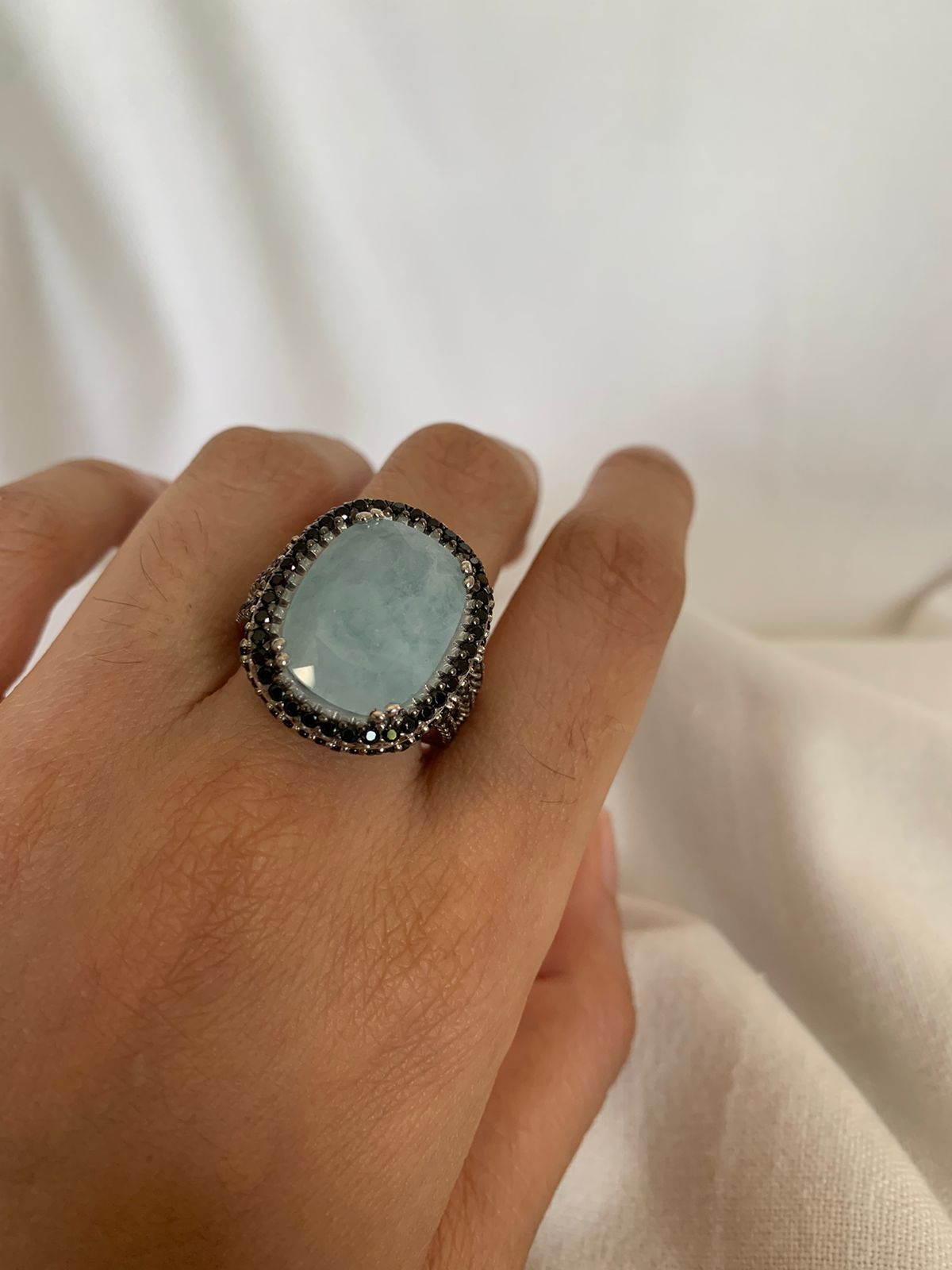 Milky Aqua Gemstone Statement Ring .