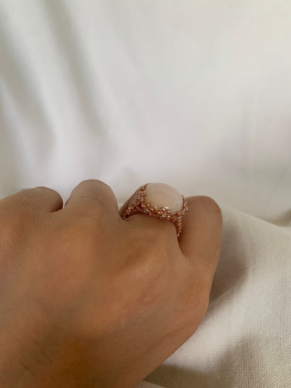 October Birthstone Pink Opal Gemstone Ring