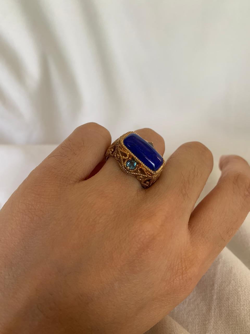 Lapis Lazuli Gemstone Statement Ring .