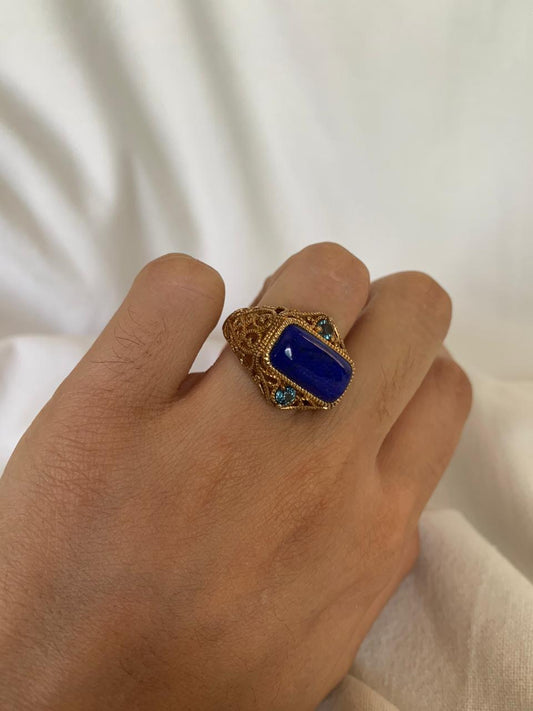 Lapis Lazuli Gemstone Statement Ring .