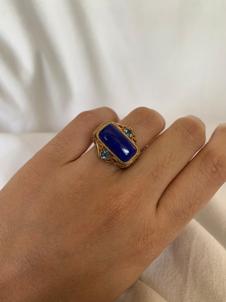 Lapis Lazuli Gemstone Statement Ring .