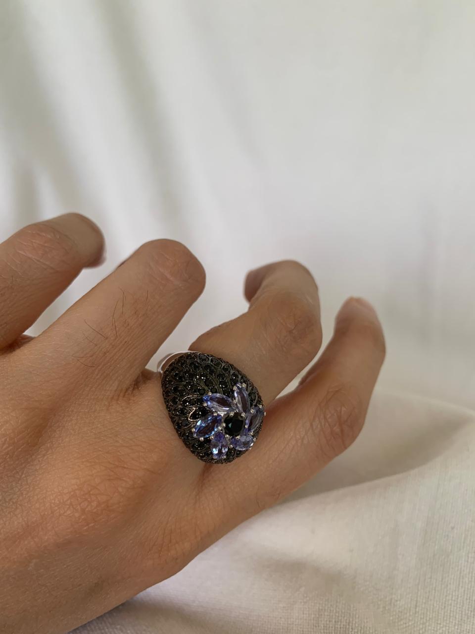 December Birthstone Tanzanite Gemstone Cluster Ring .