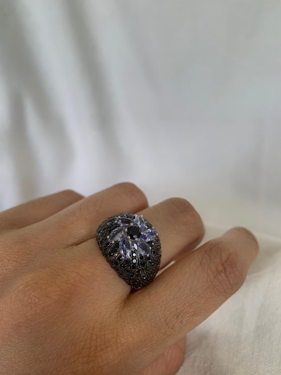 December Birthstone Tanzanite Gemstone Cluster Ring .