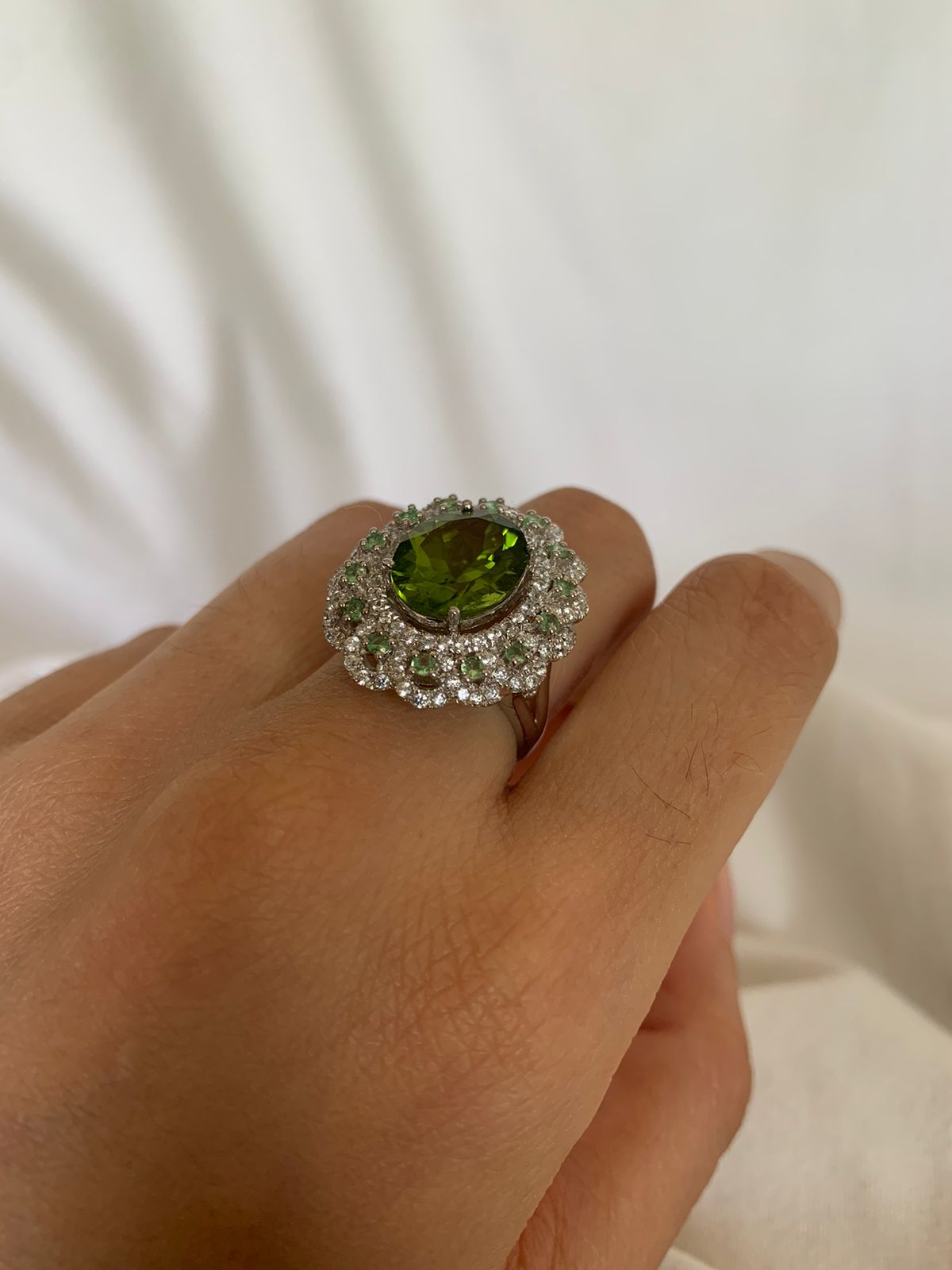 August Birthstone Peridot Gemstone Statement Ring .