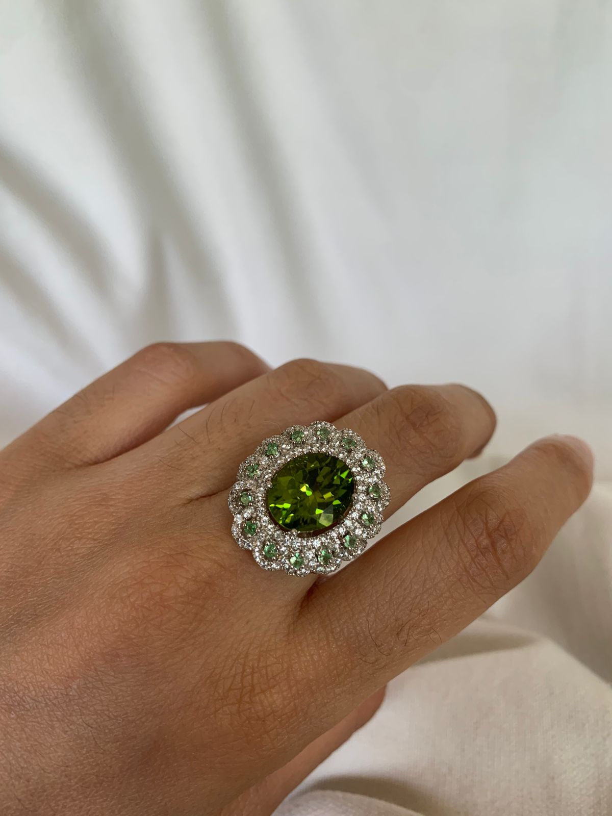 August Birthstone Peridot Gemstone Statement Ring .