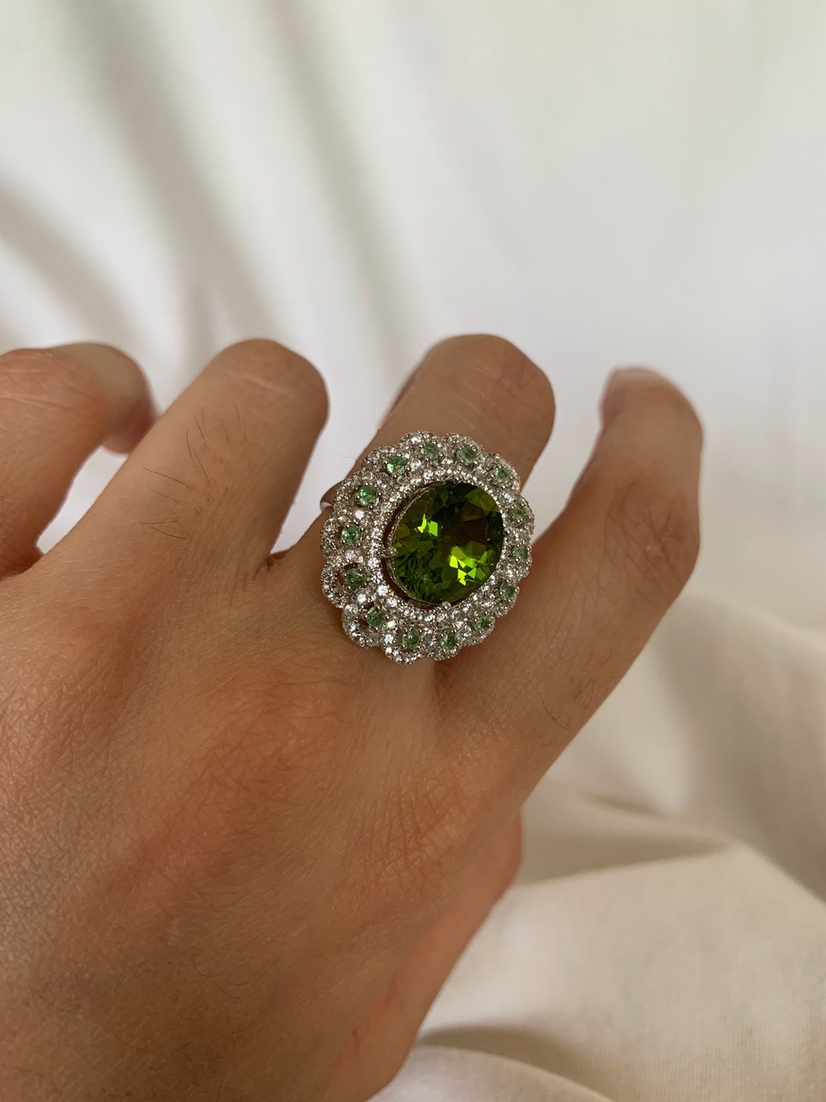 August Birthstone Peridot Gemstone Statement Ring .