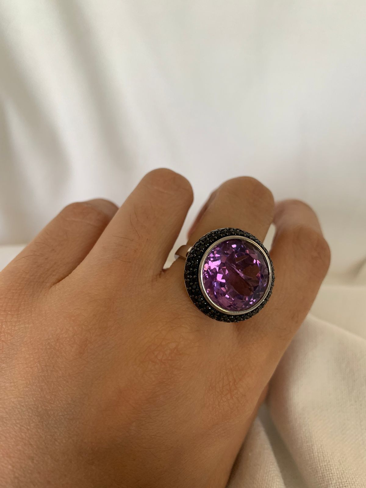 February Birthstone Amethyst Gemstone Statement Ring .