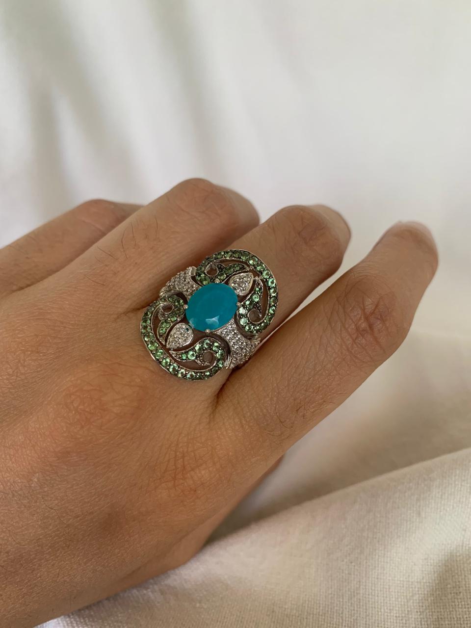 Turquoise Gemstone Cluster Ring .