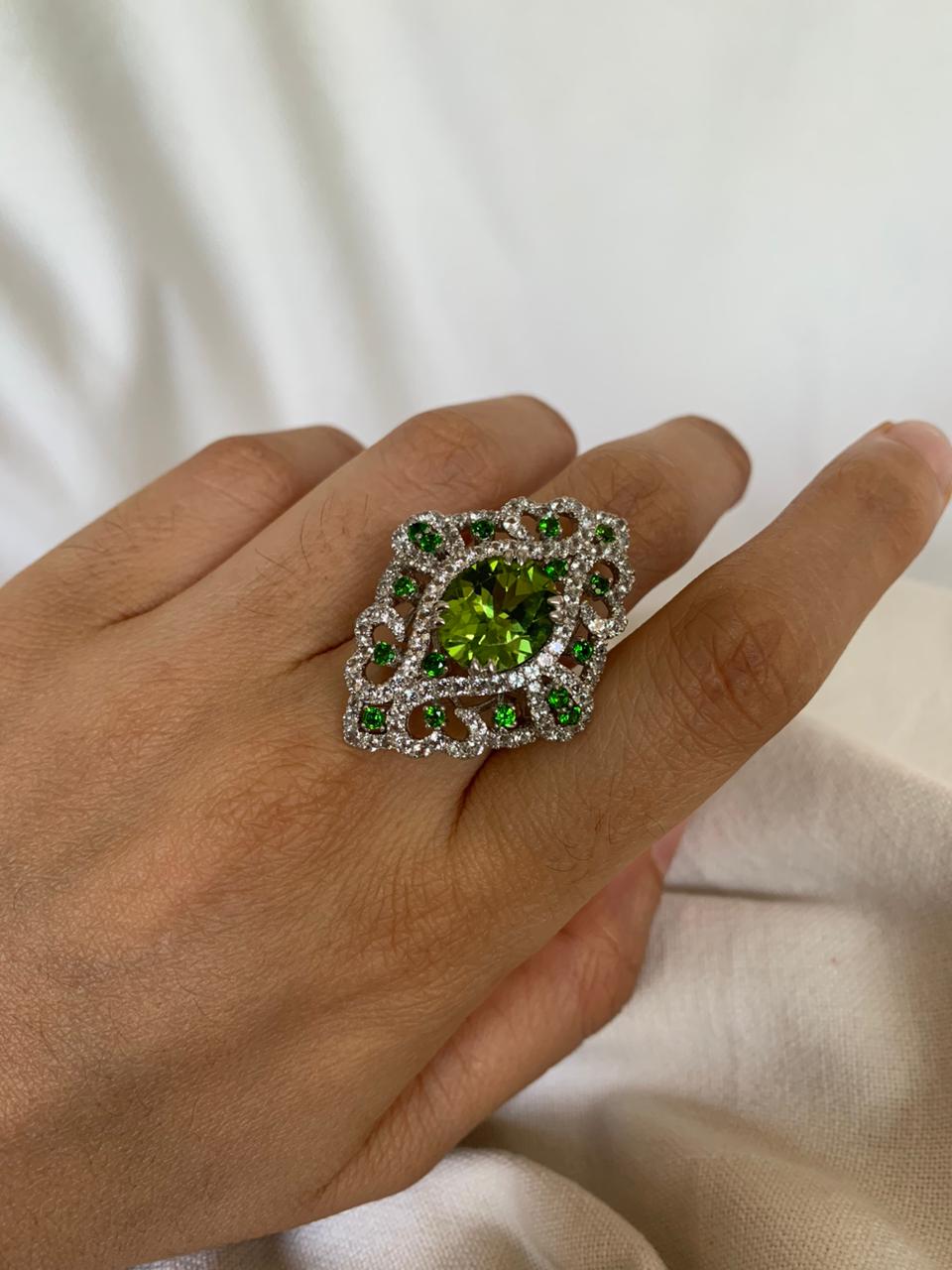 August Birthstone Peridot Gemstone Cluster Ring .