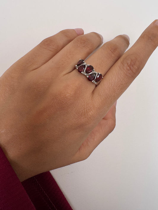 Red Garnet Pear Shape Ring Genuine Gemstone in 925 Sterling Silver