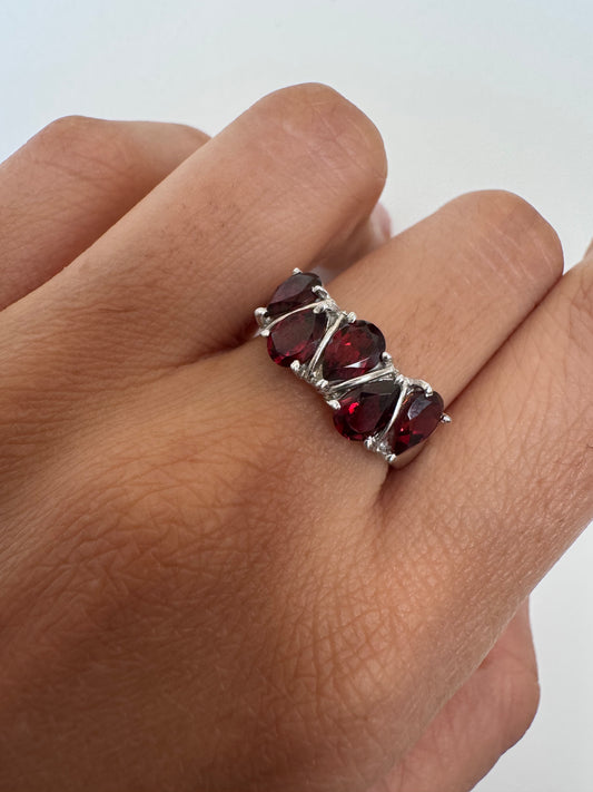 Red Garnet Pear Shape Ring Genuine Gemstone in 925 Sterling Silver