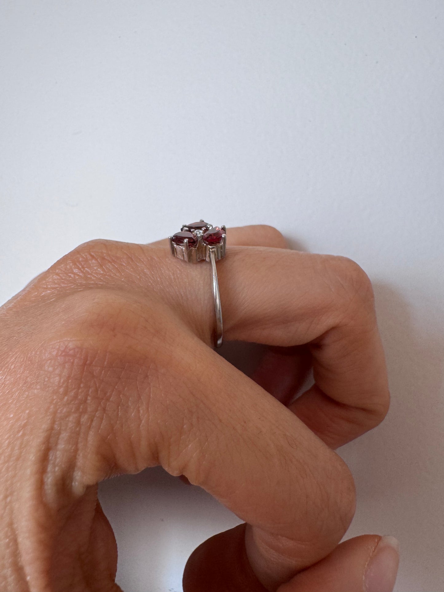 Red Garnet Pear Shape Ring with White Topaz Round Genuine Gemstone in 925 Sterling Silver