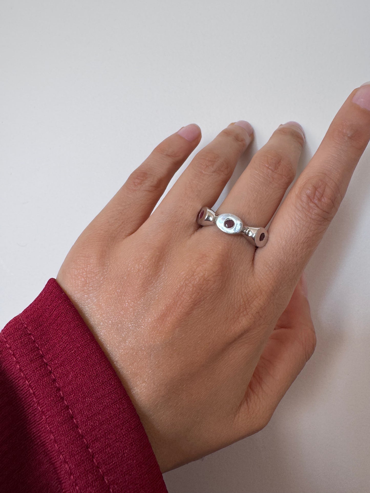 Pink Spinel Round Shape Ring Genuine Gemstone in 925 Sterling Silver