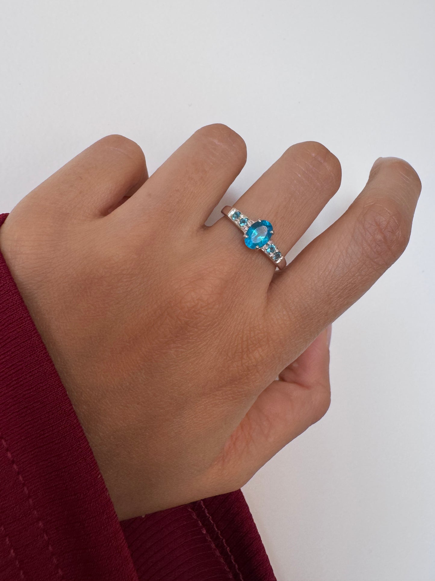 Neon Apatite Oval Shape Ring with Neon Apatite Round Genuine Gemstone in 925 Sterling Silver