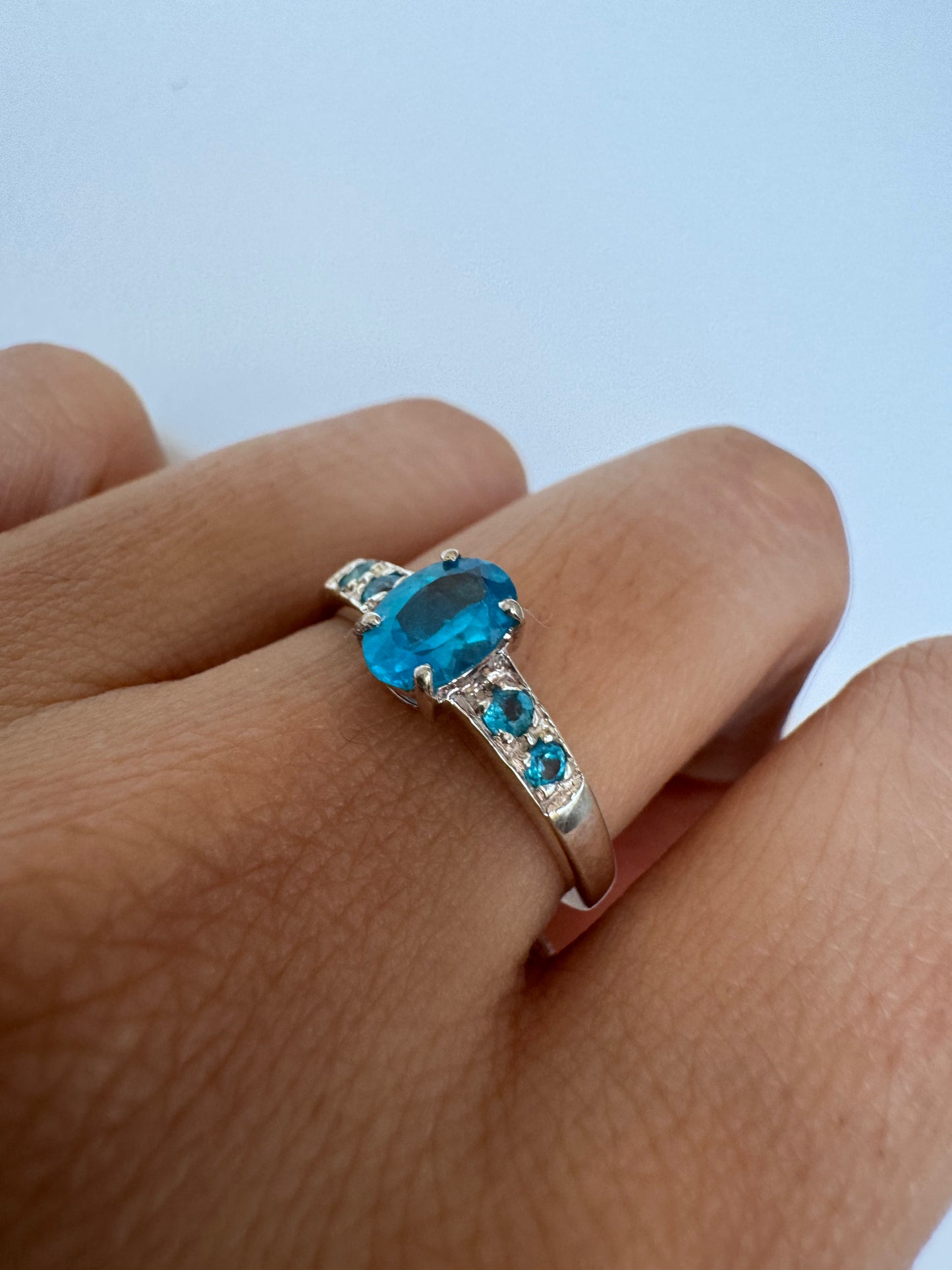 Neon Apatite Oval Shape Ring with Neon Apatite Round Genuine Gemstone in 925 Sterling Silver