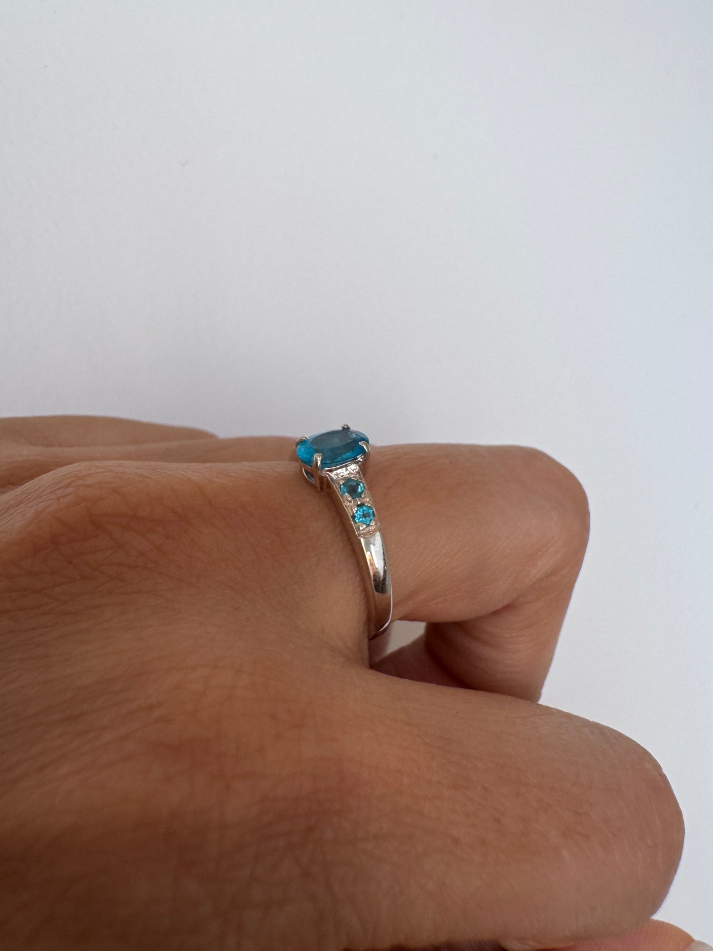 Neon Apatite Oval Shape Ring with Neon Apatite Round Genuine Gemstone in 925 Sterling Silver