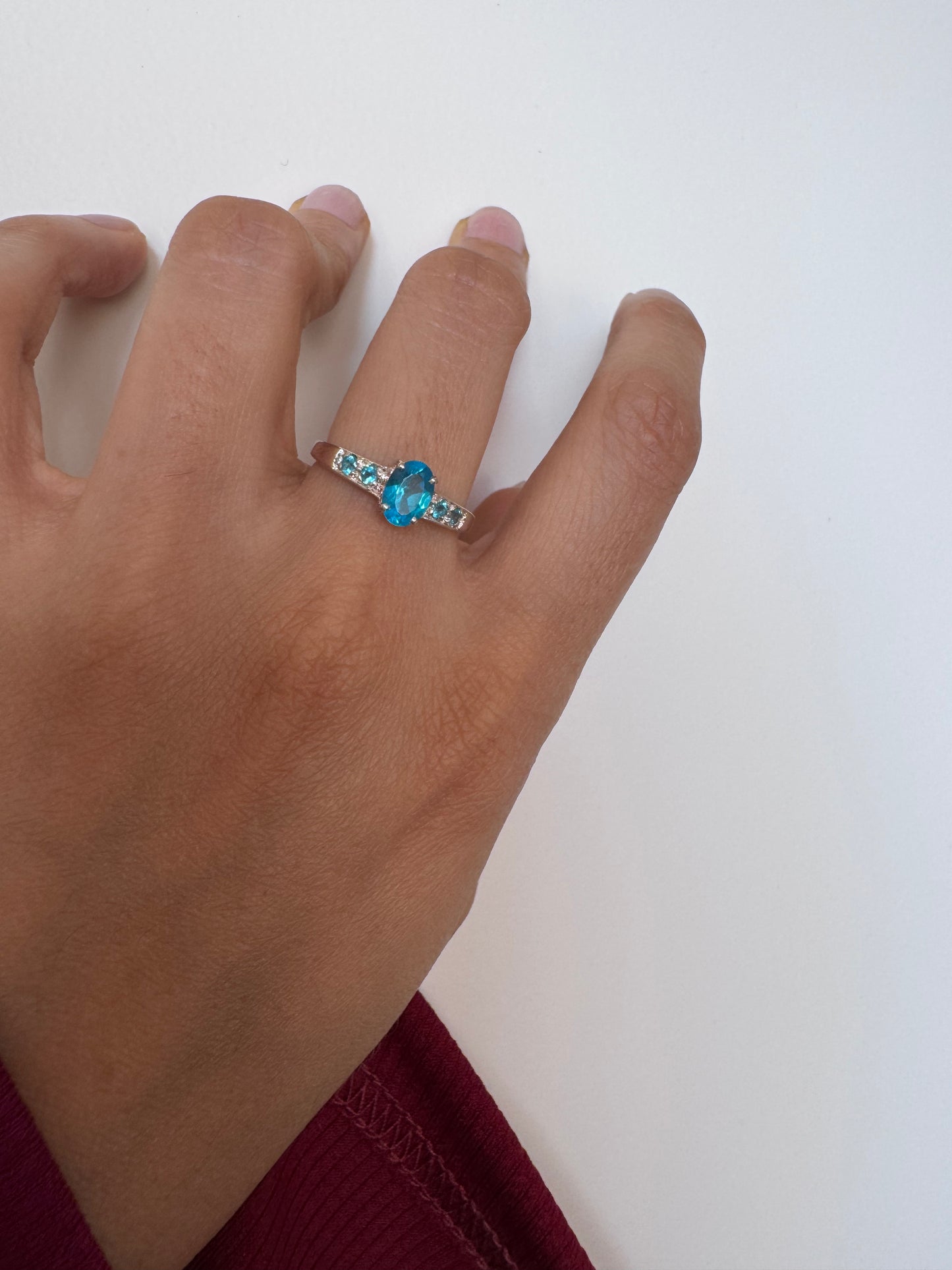 Neon Apatite Oval Shape Ring with Neon Apatite Round Genuine Gemstone in 925 Sterling Silver