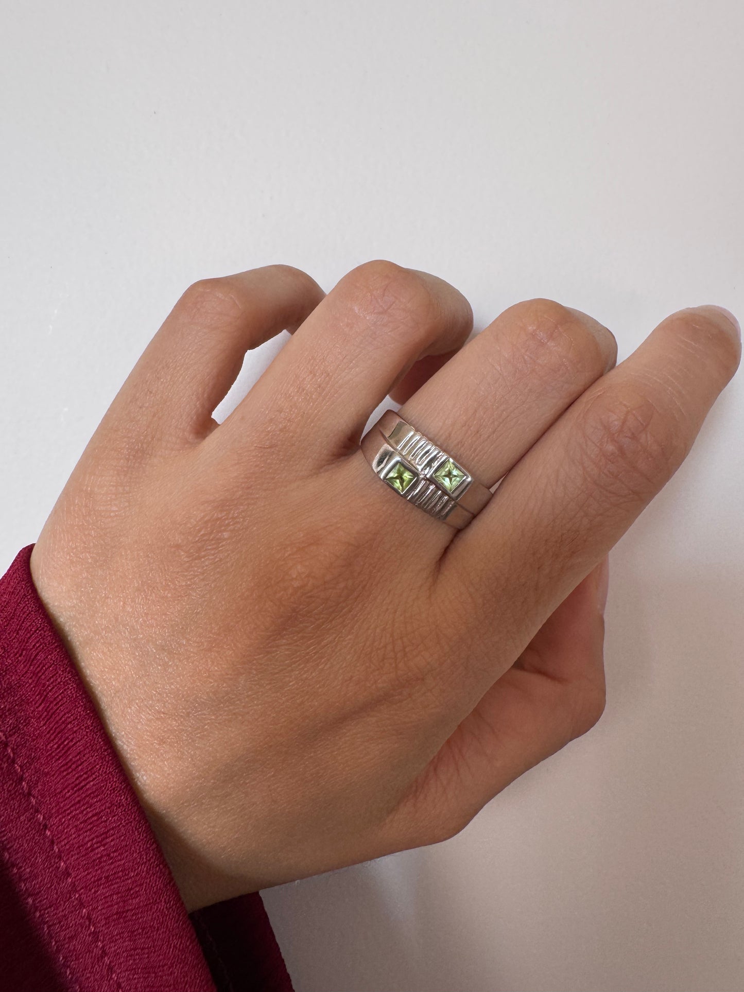 Peridot Square Shape Ring Genuine Gemstone in 925 Sterling Silver