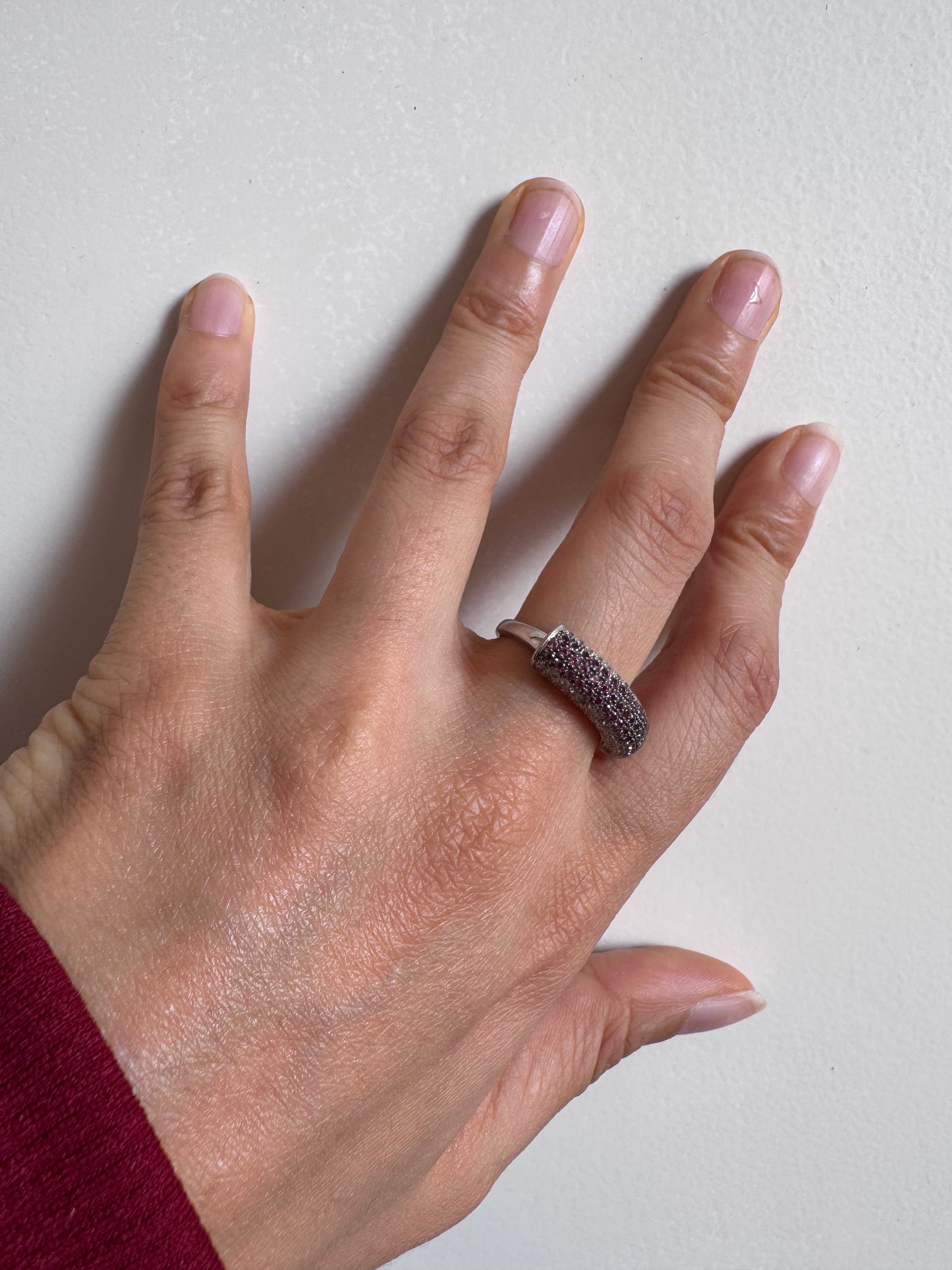 Blakley Rhodolite Round Shape Ring with White Natural Zircon Round Genuine Gemstone in 925 Sterling Silver