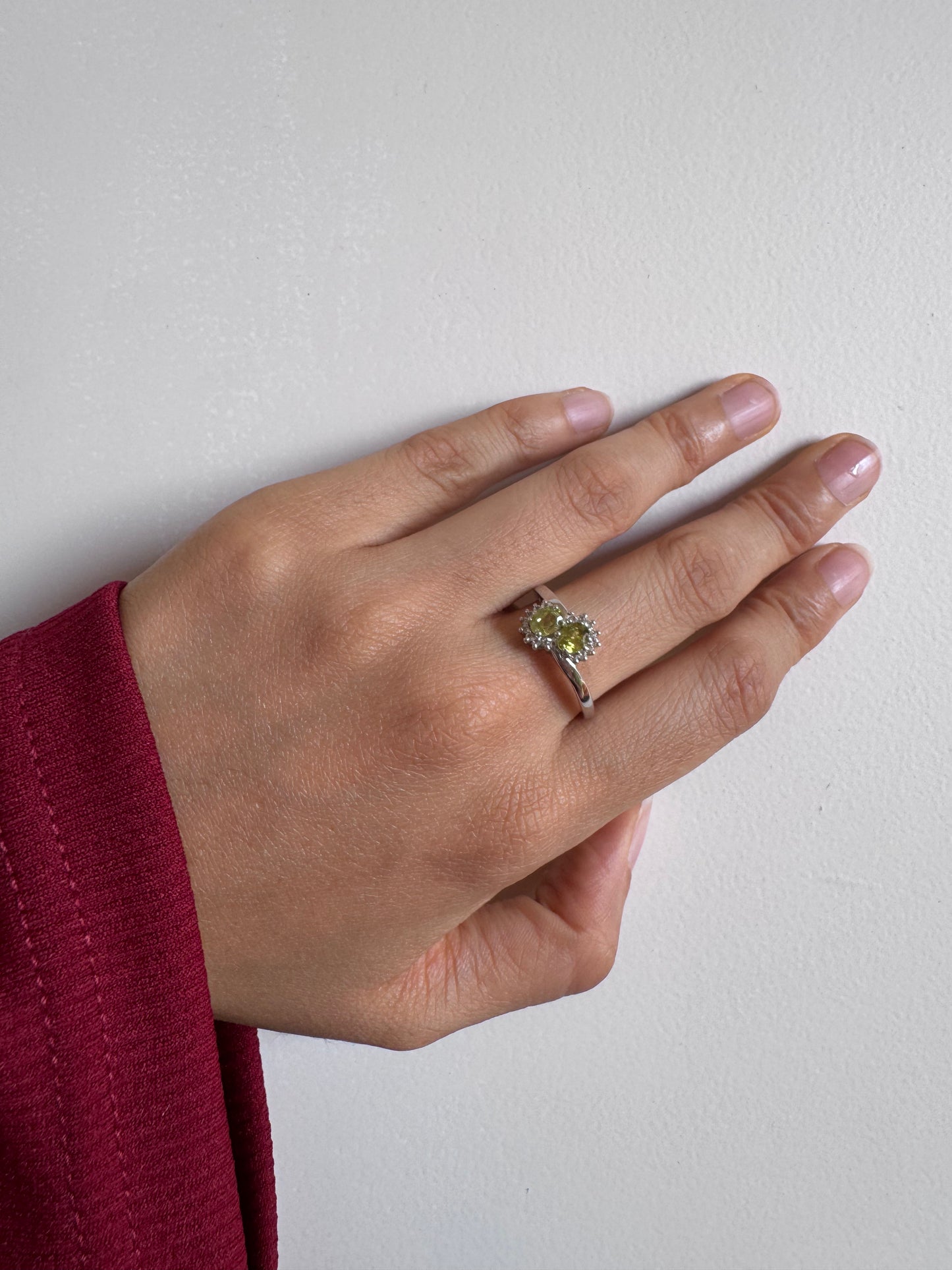 Peridot Oval Shape with White Natural Zircon Round Genuine Gemstone in 925 Sterling Silver