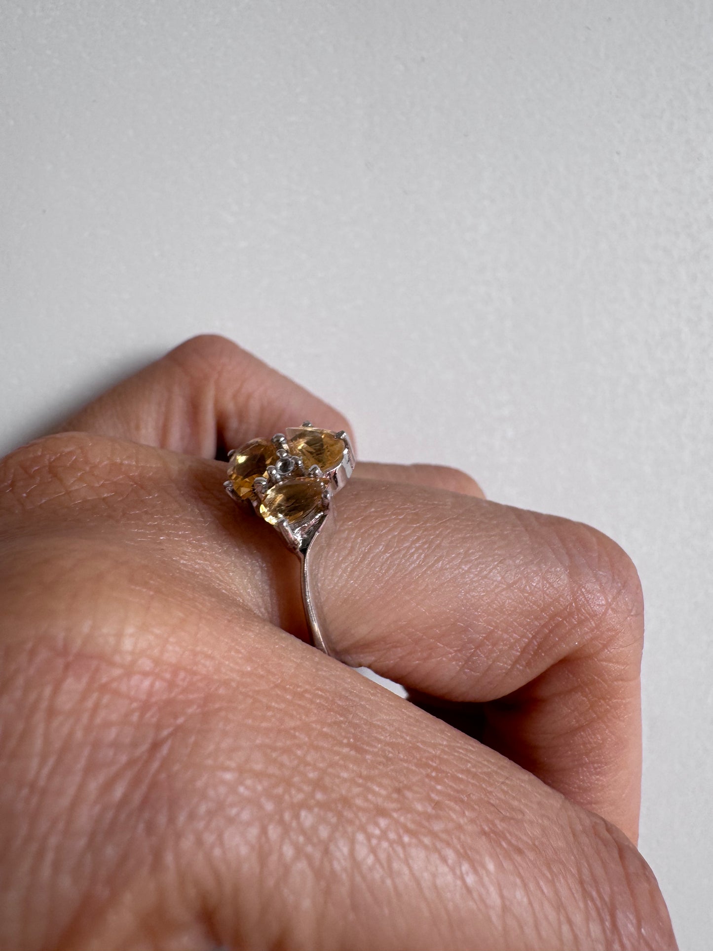 Citrine Pear Shape Ring with White Topaz Round Genuine Gemstone in 925 Sterling Silver