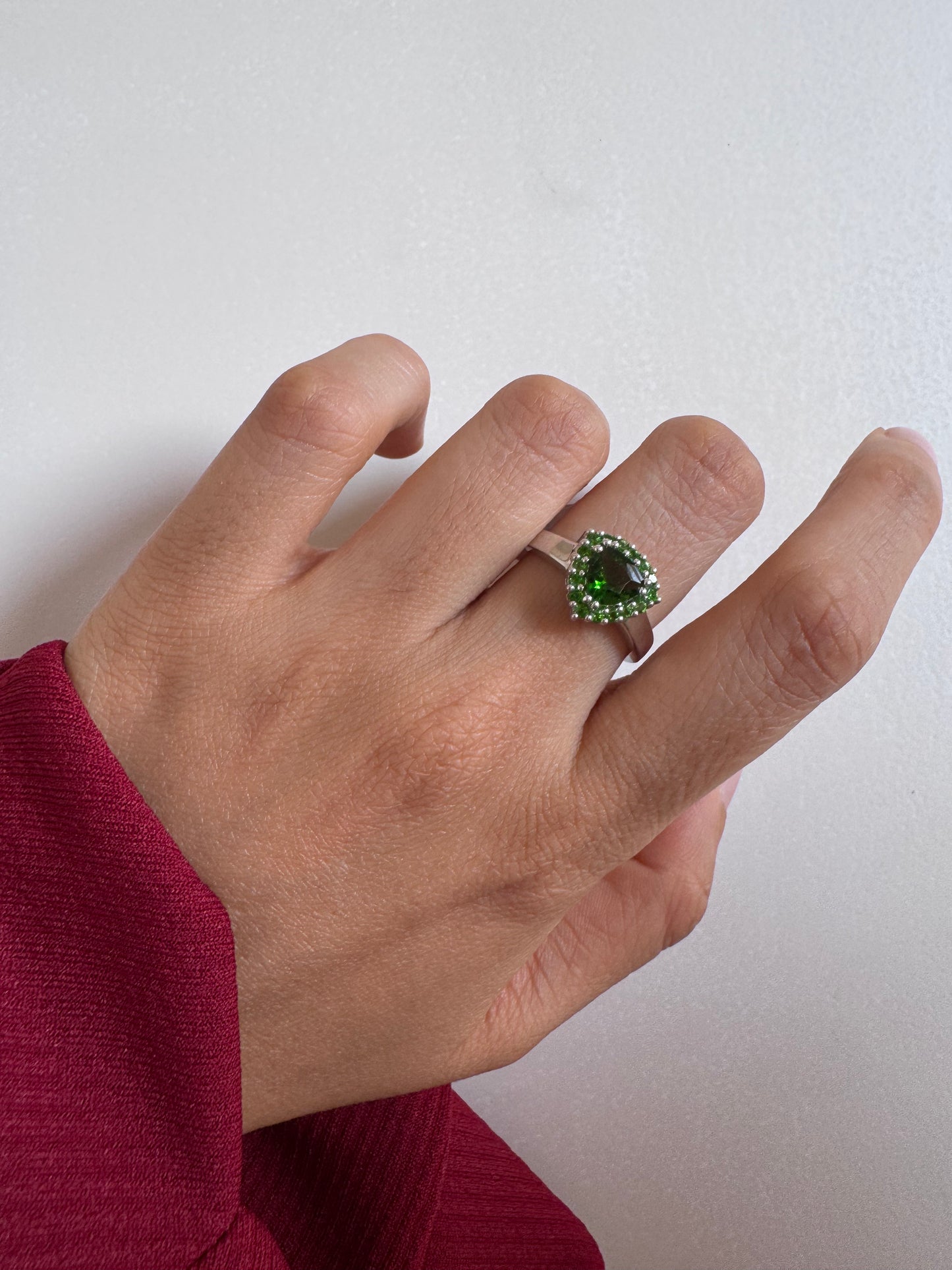 Chrome Diopside Trillion Shape with Chrome Round Genuine Gemstone in 925 Sterling Silver