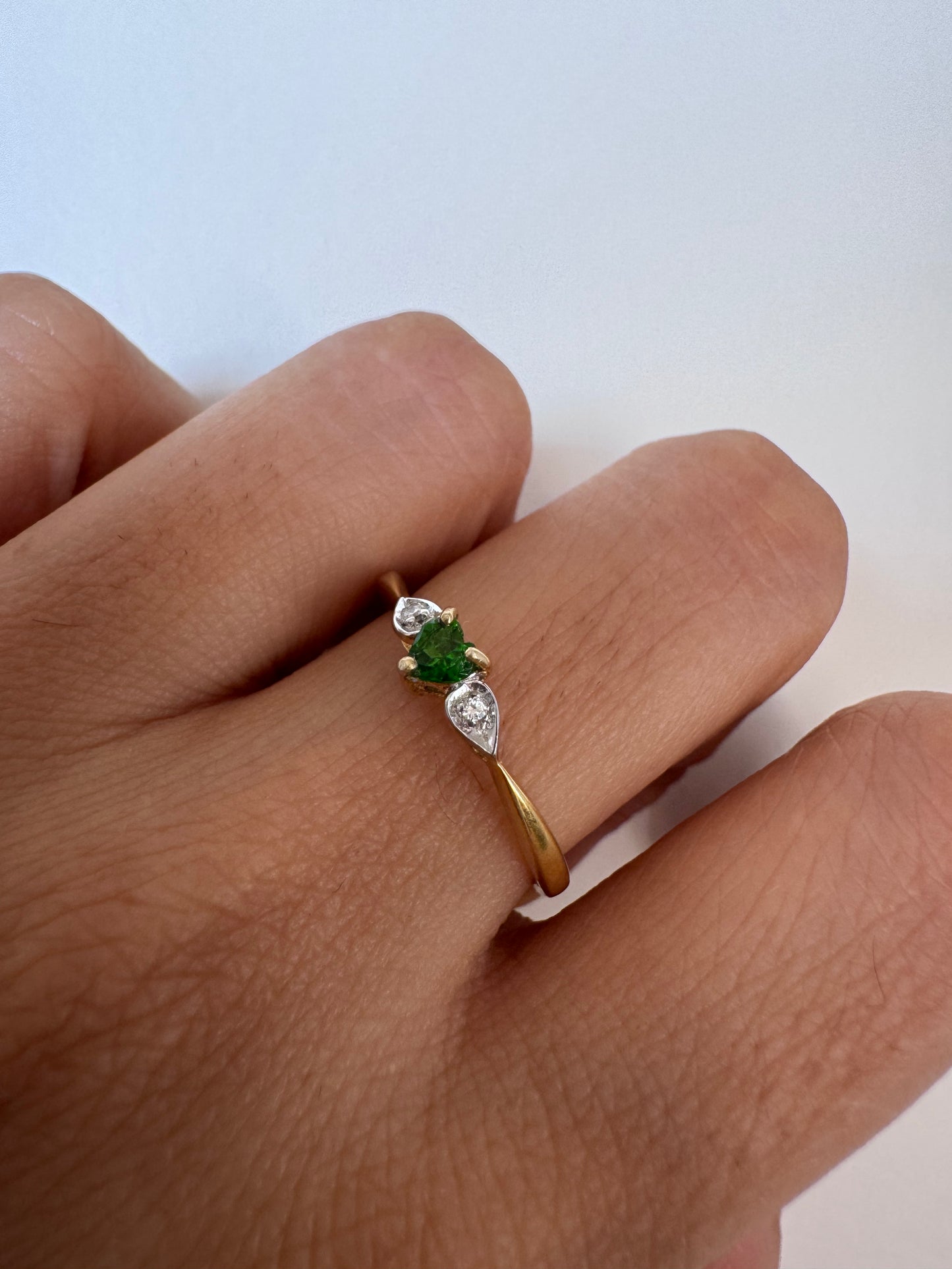 Chrome Diopside Trillion Shape with White Natural Zircon Genuine Gemstone in 925 Sterling Silver