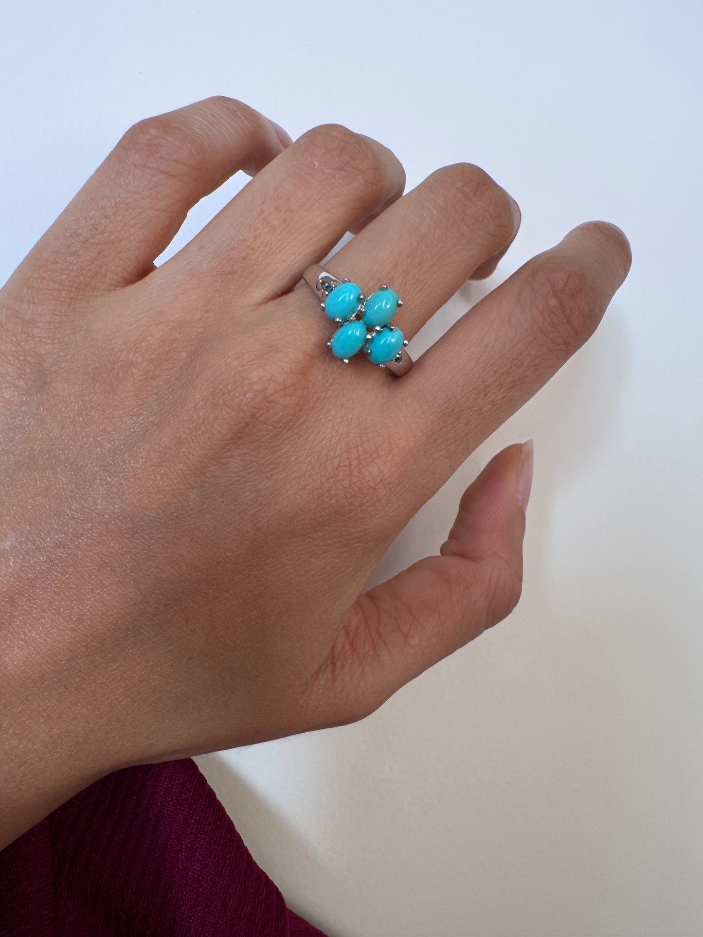 Turquoise Cab Oval Shape Ring with Blue Sapphire Round Genuine Gemstone in 925 Sterling Silver