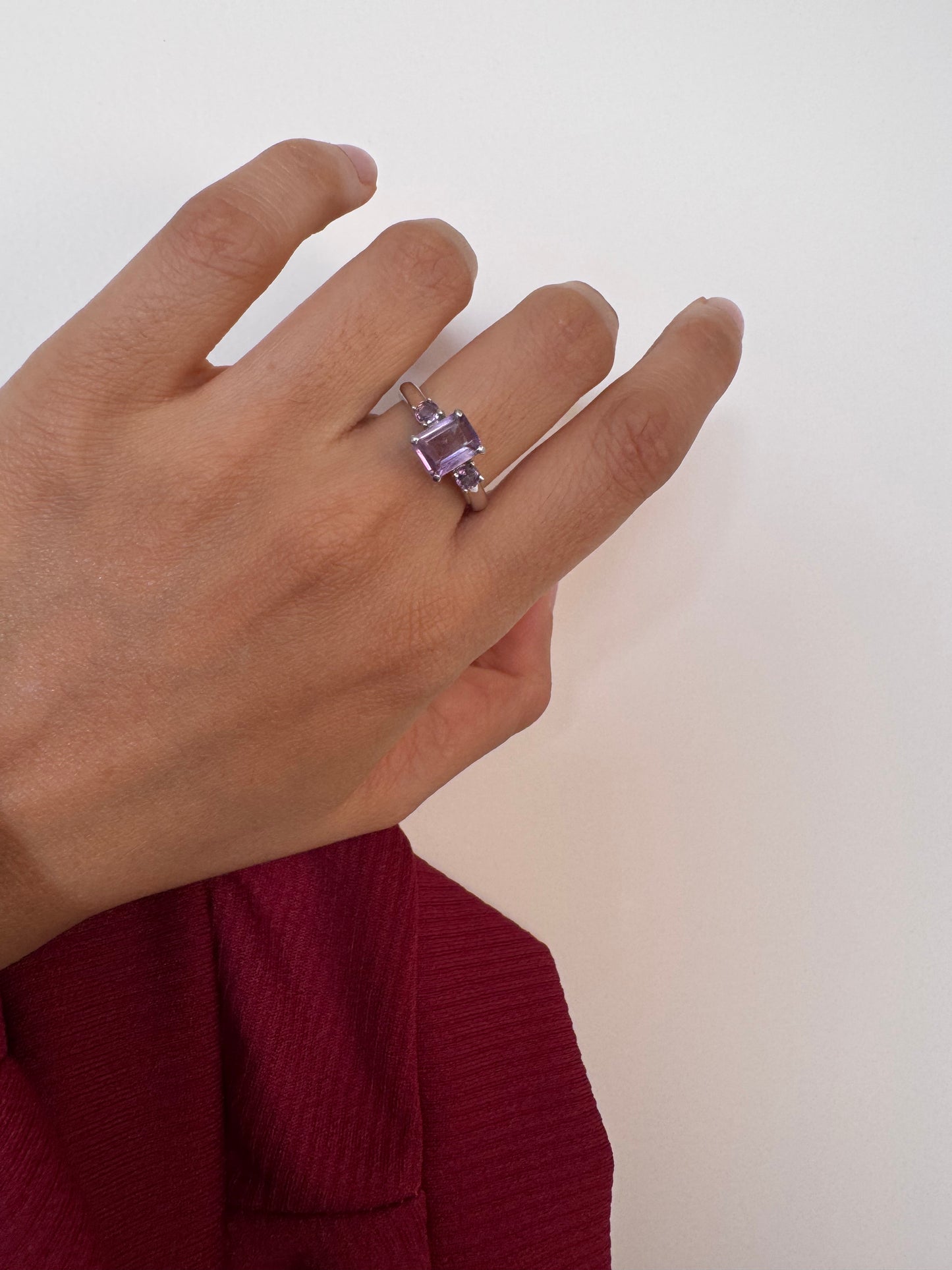 Amethyst Octagon Shape Ring with Amethyst Round Genuine Gemstone in 925 Sterling Silver