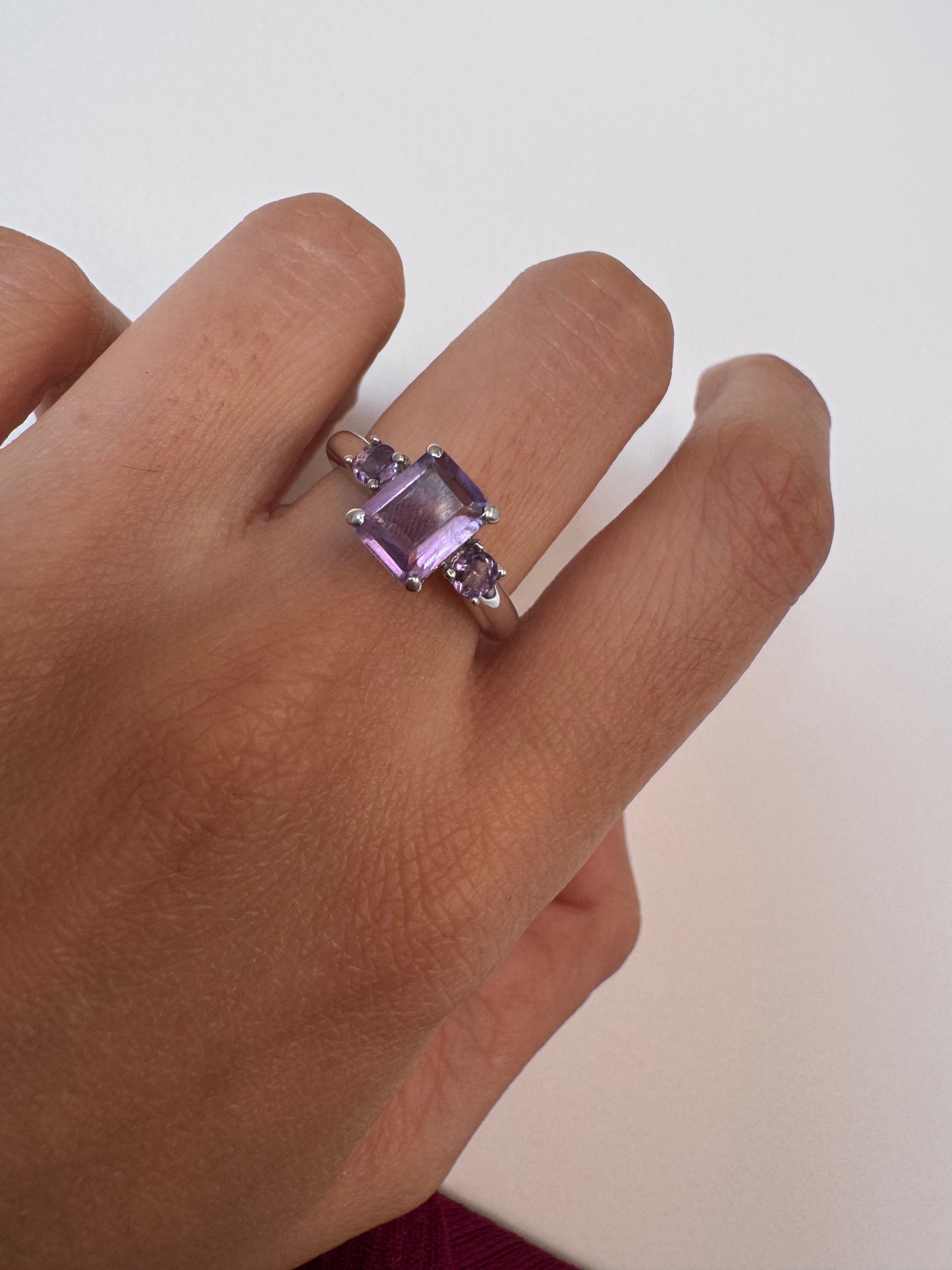 Amethyst Octagon Shape Ring with Amethyst Round Genuine Gemstone in 925 Sterling Silver