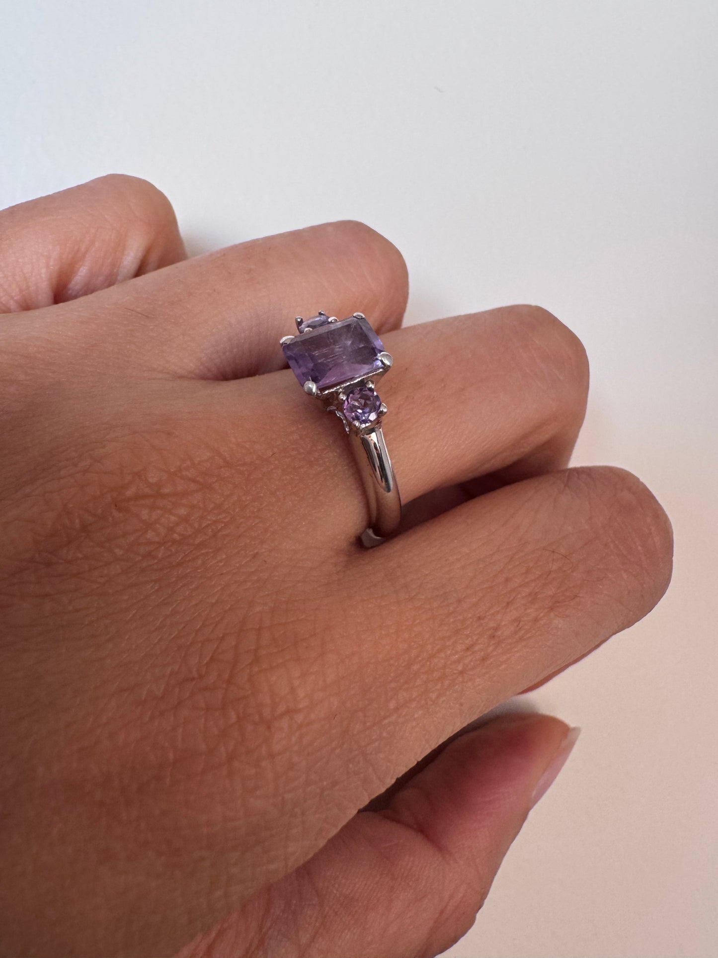 Amethyst Octagon Shape Ring with Amethyst Round Genuine Gemstone in 925 Sterling Silver