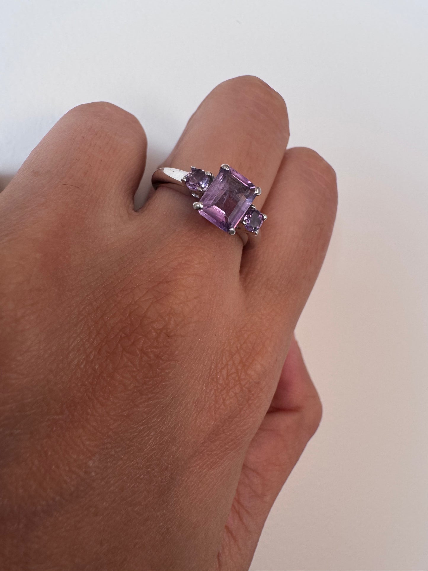 Amethyst Octagon Shape Ring with Amethyst Round Genuine Gemstone in 925 Sterling Silver