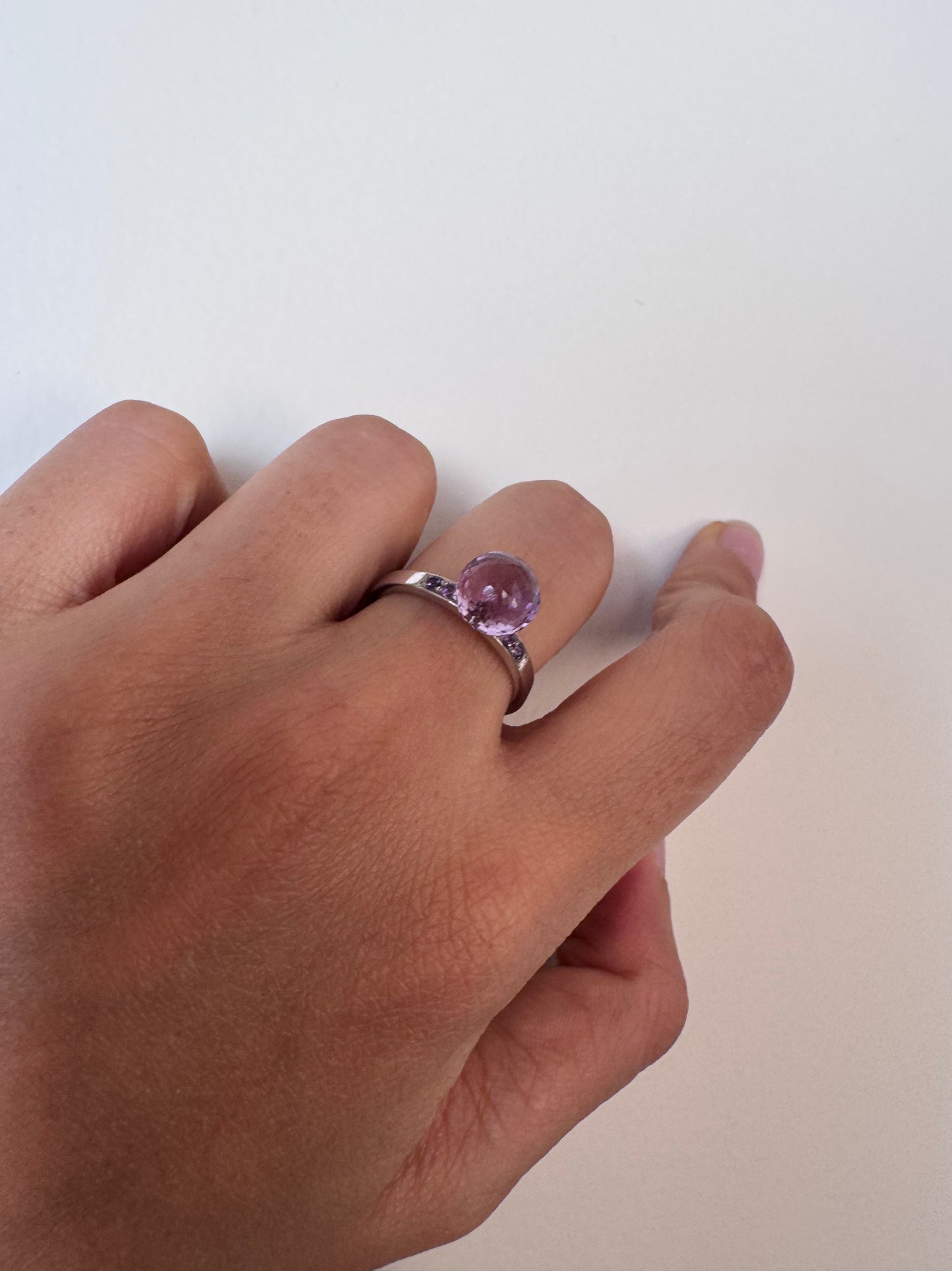 Amethyst Ball Ring with Amethyst Round Shape Genuine Gemstone in 925 Sterling Silver