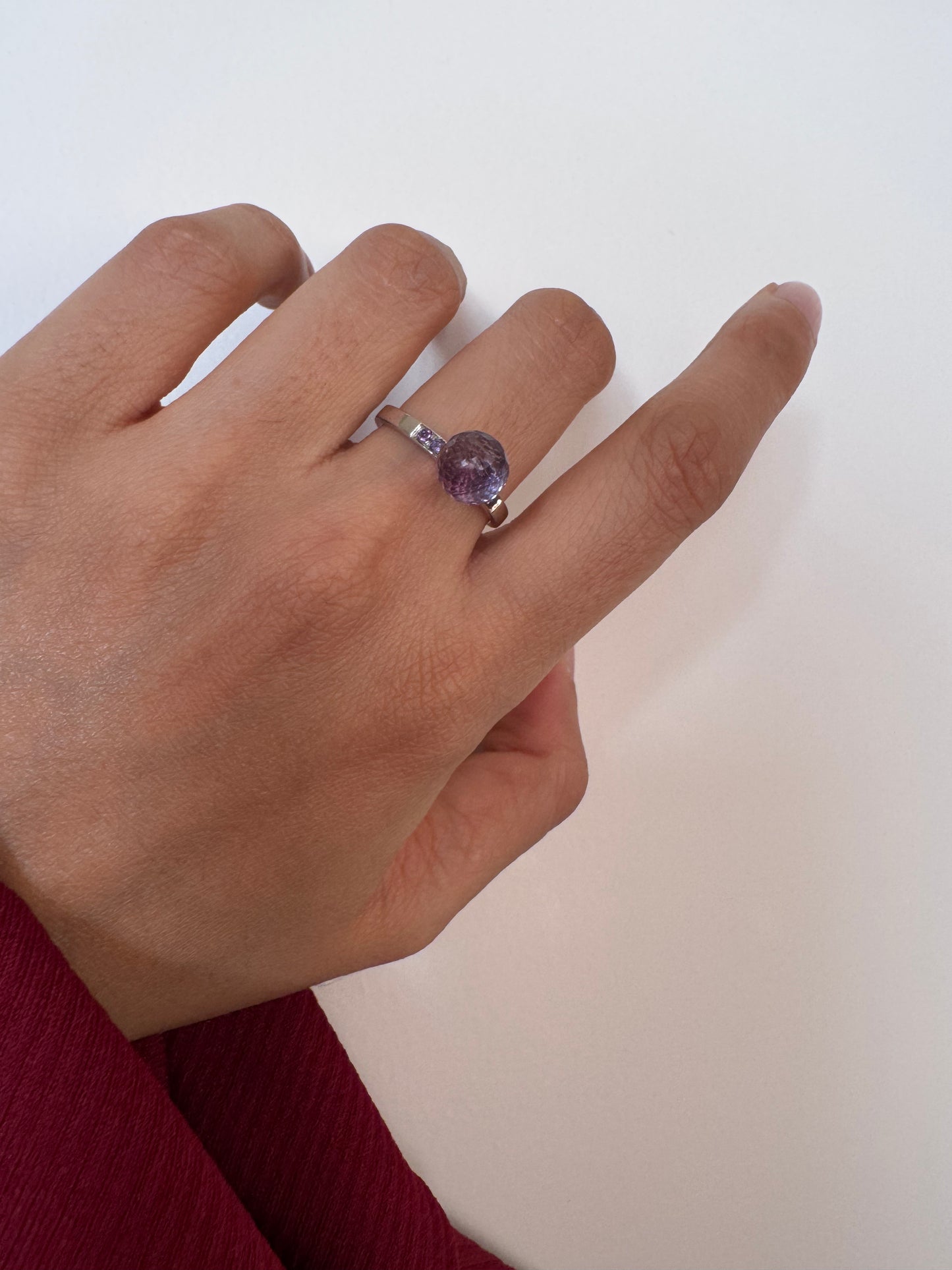 Amethyst Ball Ring with Amethyst Round Shape Genuine Gemstone in 925 Sterling Silver