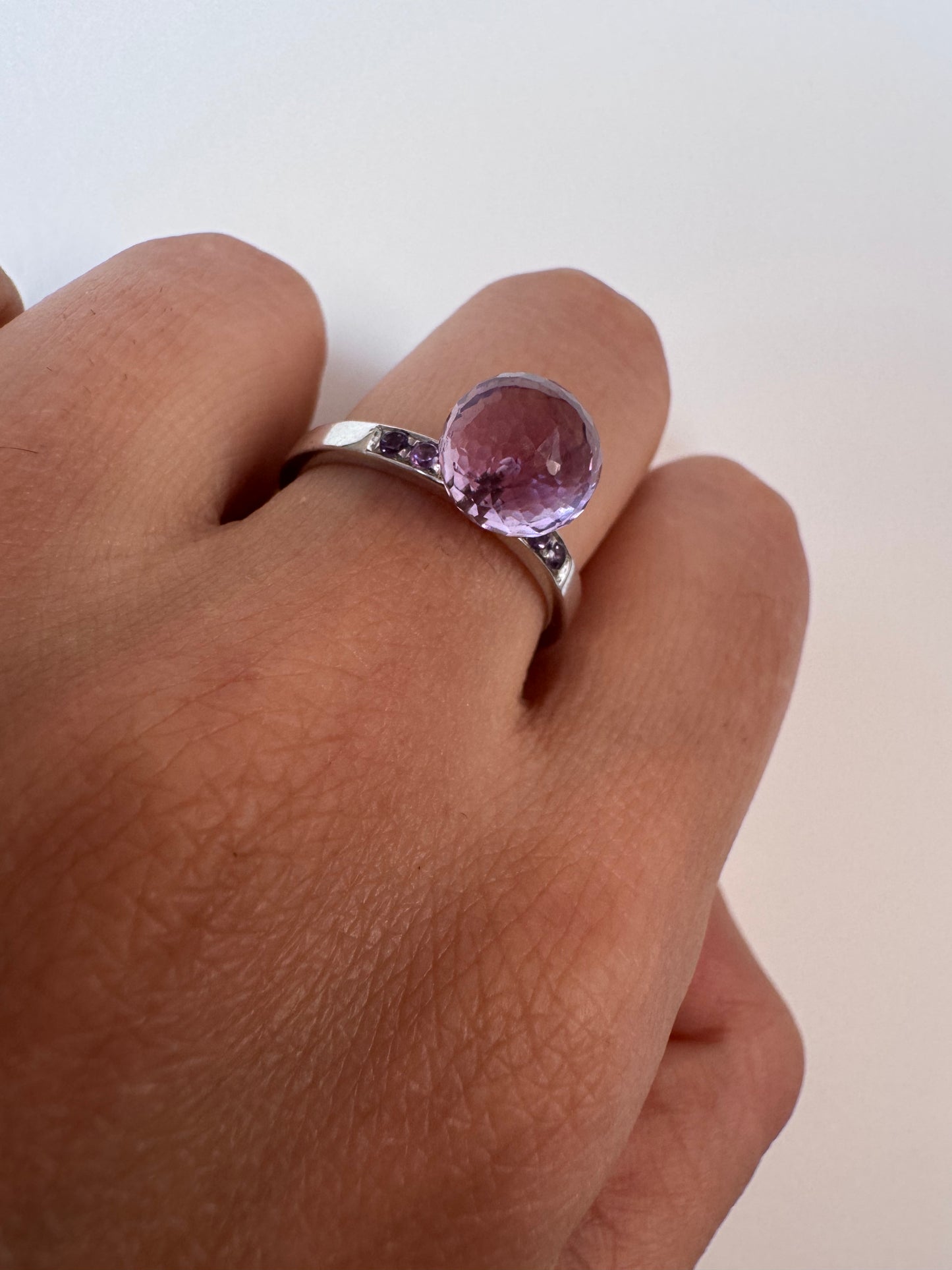 Amethyst Ball Ring with Amethyst Round Shape Genuine Gemstone in 925 Sterling Silver