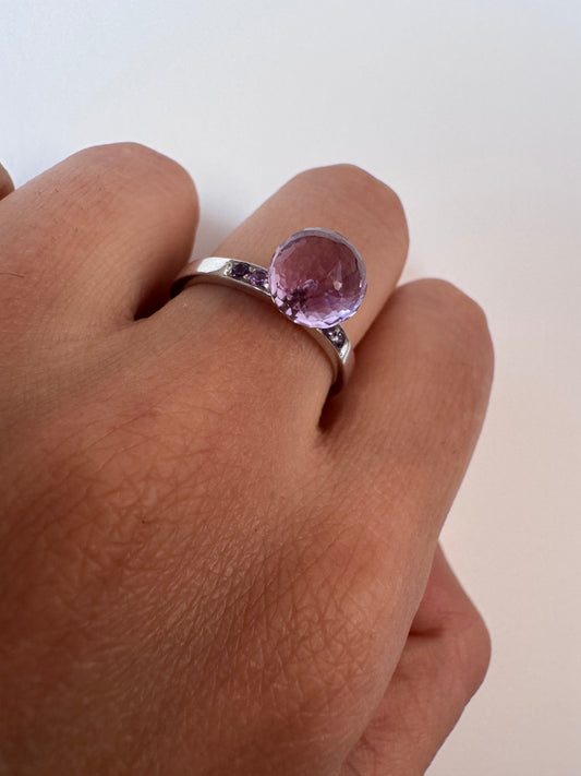 Amethyst Ball Ring with Amethyst Round Shape Genuine Gemstone in 925 Sterling Silver