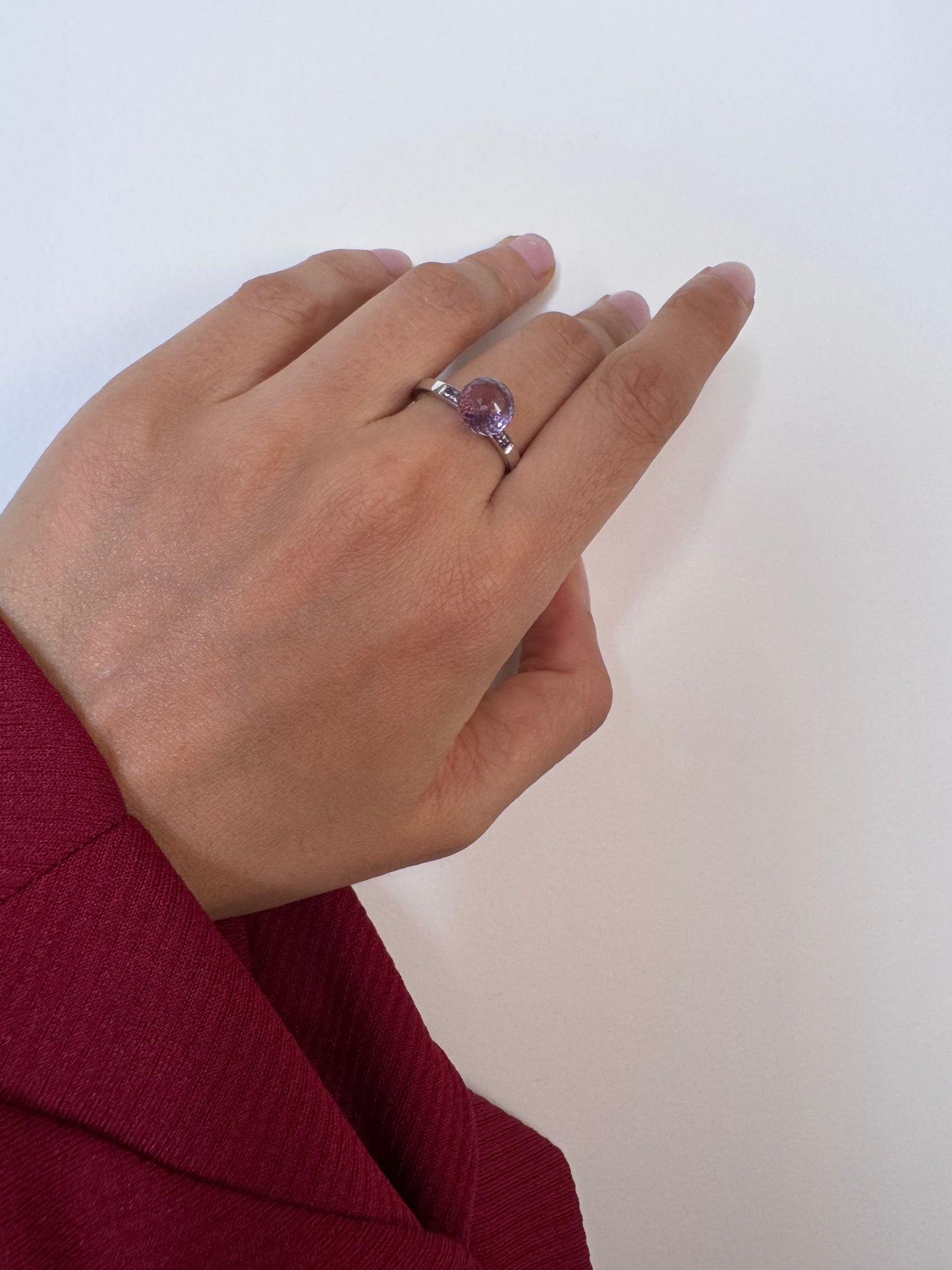 Amethyst Ball Ring with Amethyst Round Shape Genuine Gemstone in 925 Sterling Silver